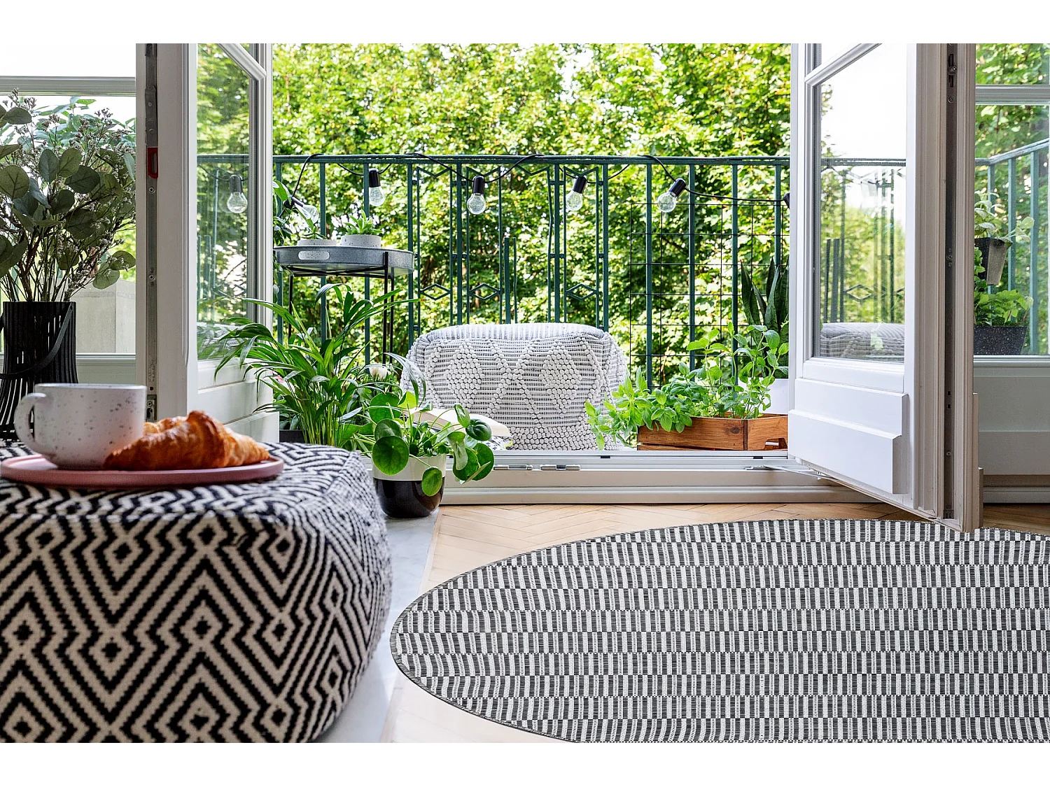 Sisal tapijt SISAL LOFT 21198 ROND BOHO ivoor/zilver/grijskleuring cercle 160 cm