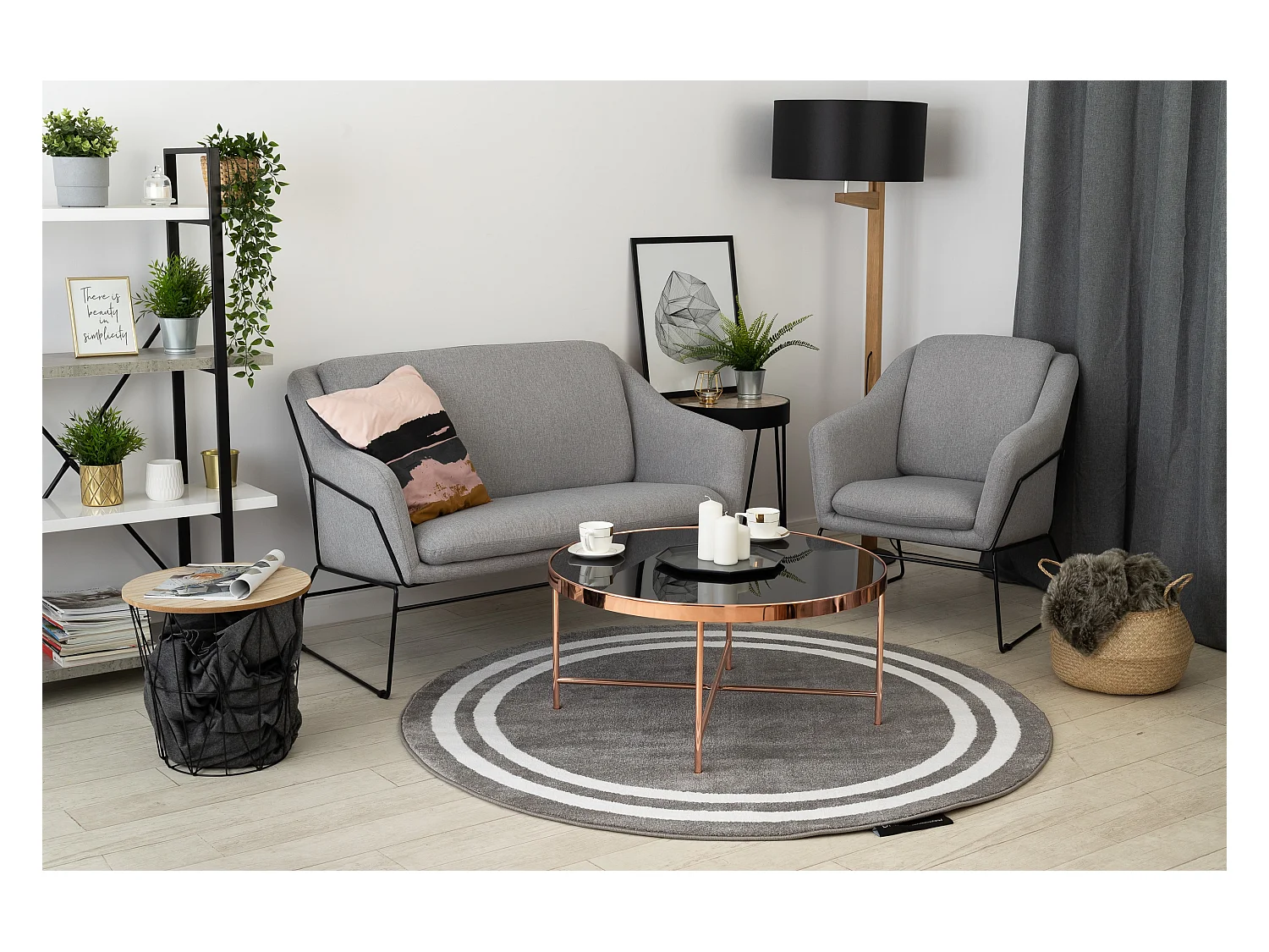 Tapis HAMPTON Cadre cercle gris cercle 120 cm