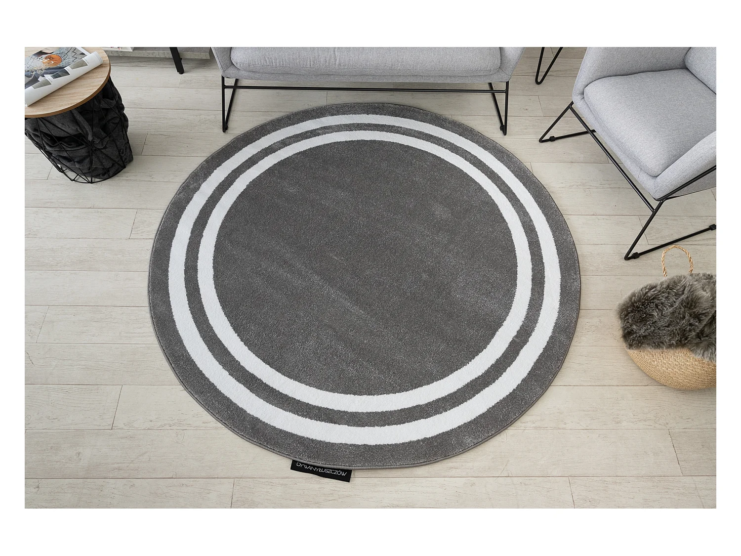 Tapis HAMPTON Cadre cercle gris cercle 120 cm