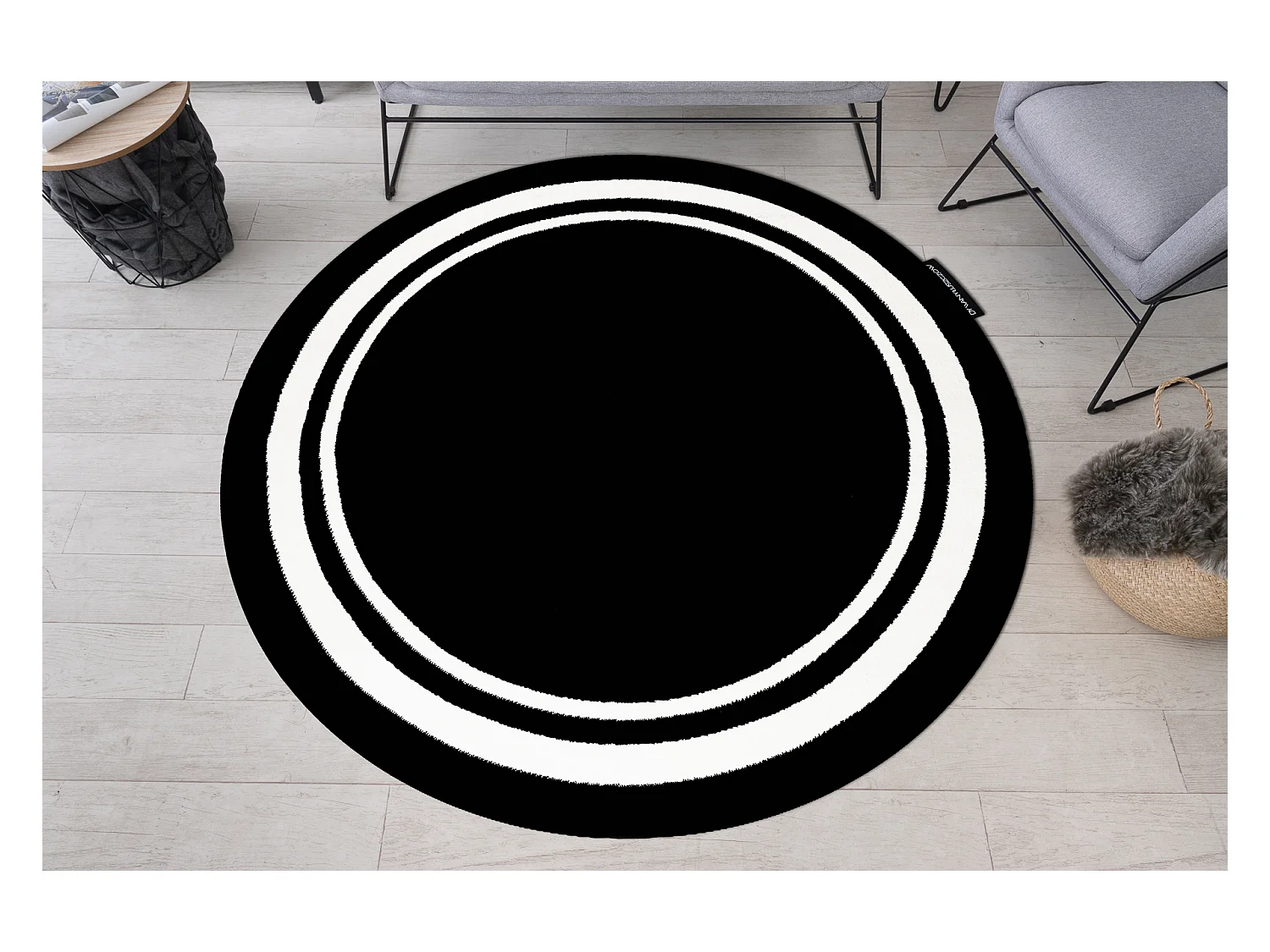 Tapis HAMPTON Border cercle cadre noir cercle 140 cm