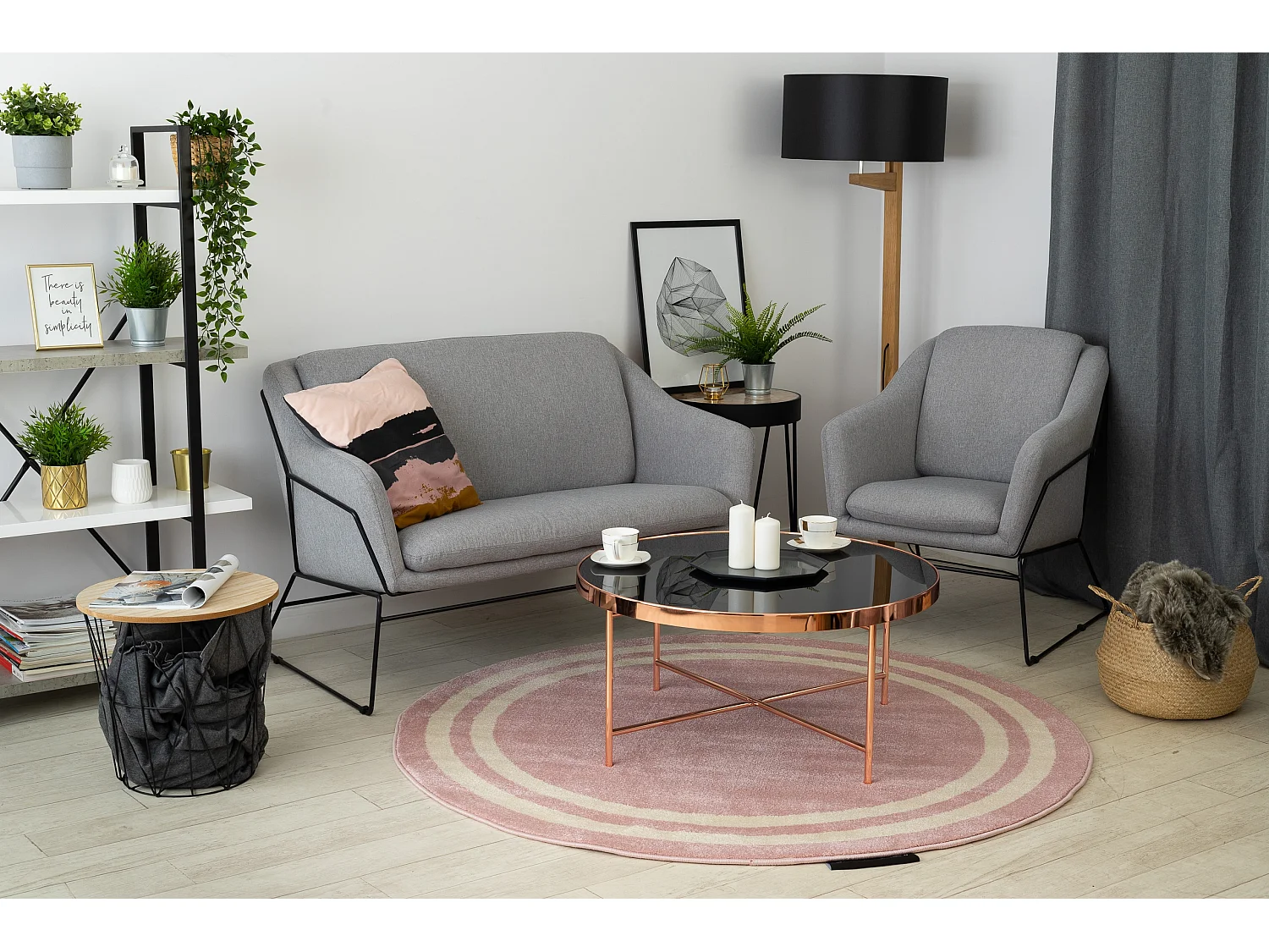 Tapijt HAMPTON Kader ROND rozekleuring cercle 140 cm