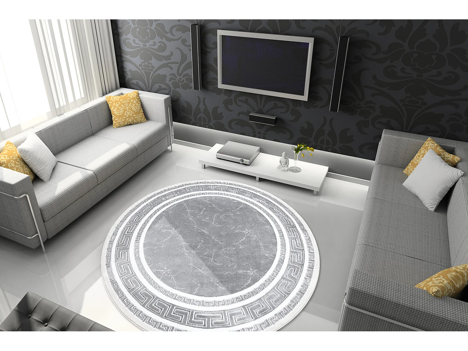 Tapis GLOSS cercle moderne 2813 27 élégant, cadre, grec gris cercle 200 cm