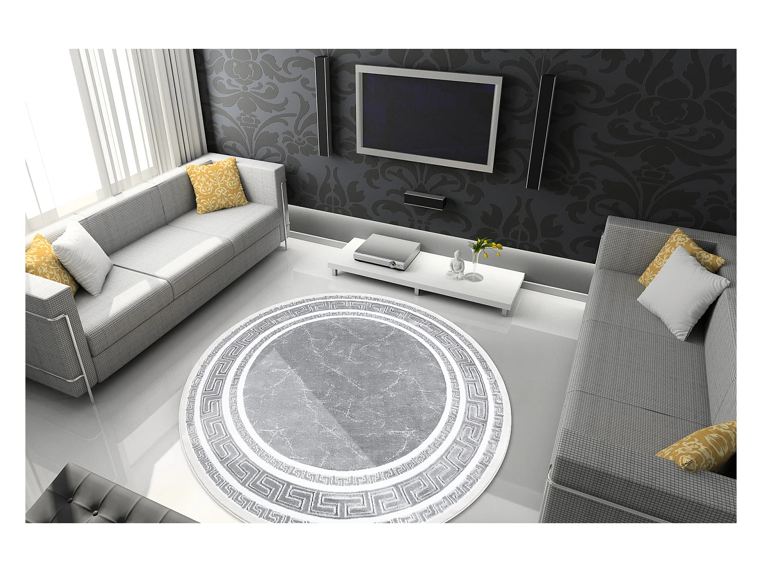 Tapijt GLOSS wiel modern 2813 27 stijlvol, frame, Grieks grijs cercle 200 cm