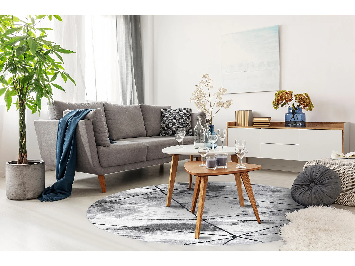 Tapijt modern COZY Polygons Rond, geometrisch , drieho - Structureel,  cercle 100 cm