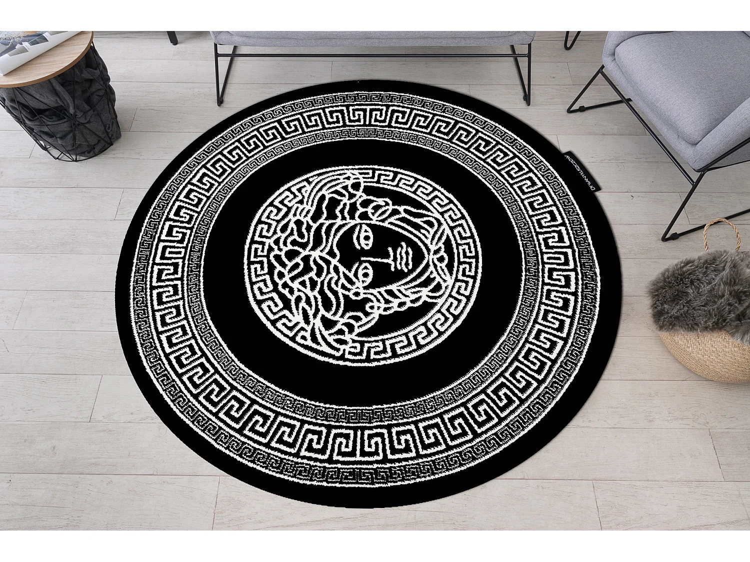 Tapis HAMPTON Medusa cercle méduse grec noir cercle 140 cm