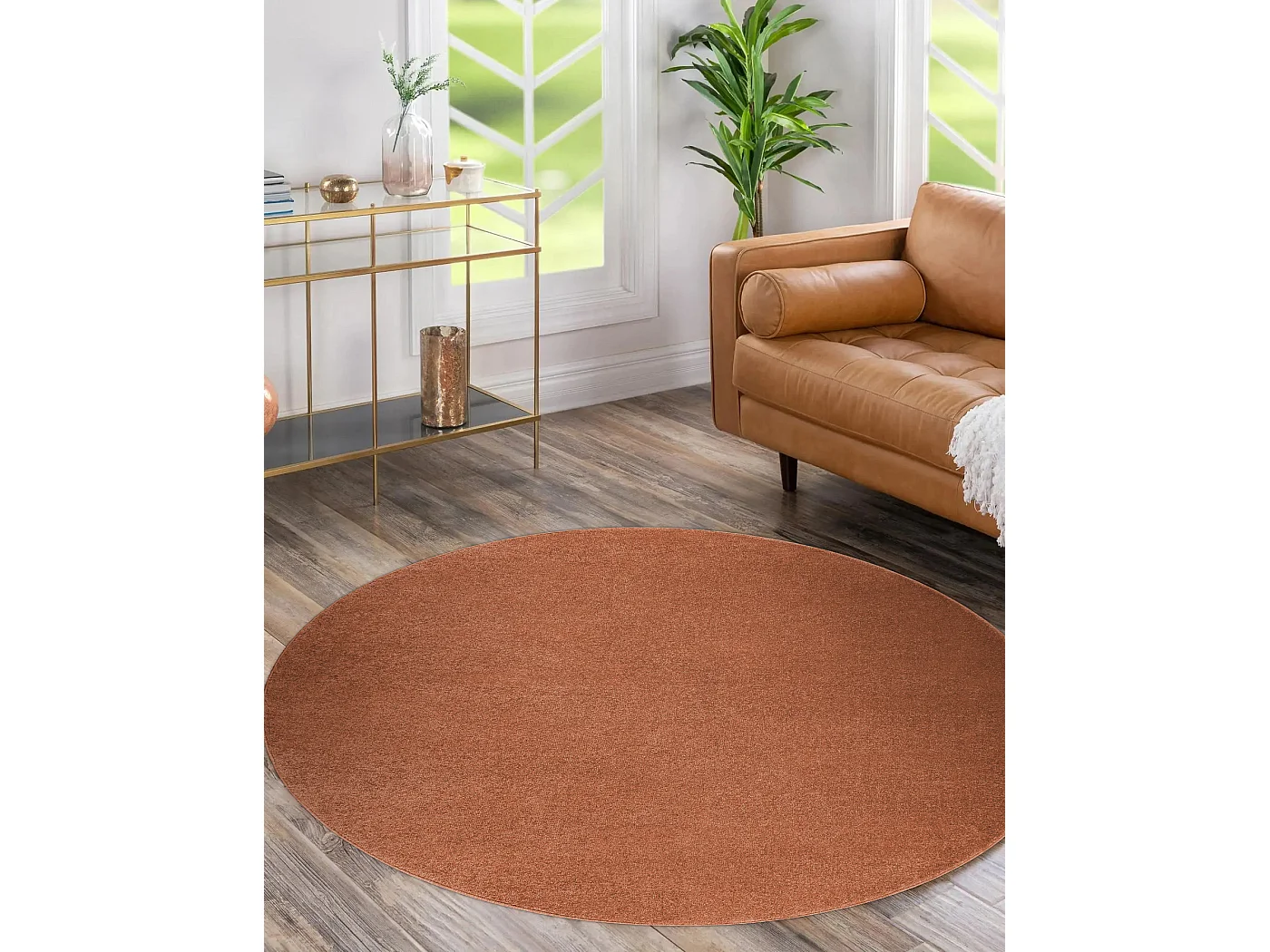 Tapis SOFTY cercle plaine couleur unie terre cuite cercle 120 cm