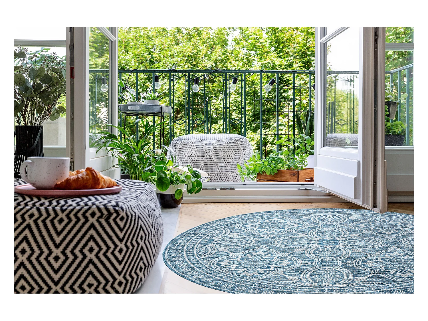 Sisal tapijt SISAL LOFT 21193 ROND BOHO ivoor/zilver/blauw cercle 120 cm