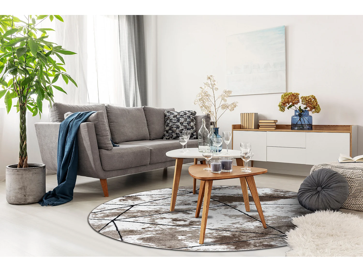 Tapijt modern COZY Polygons Rond, geometrisch , drieho - Structureel,  cercle 120 cm