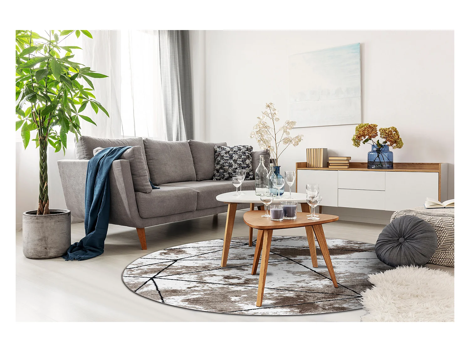 Tapijt modern COZY Polygons Rond, geometrisch , drieho - Structureel,  cercle 120 cm