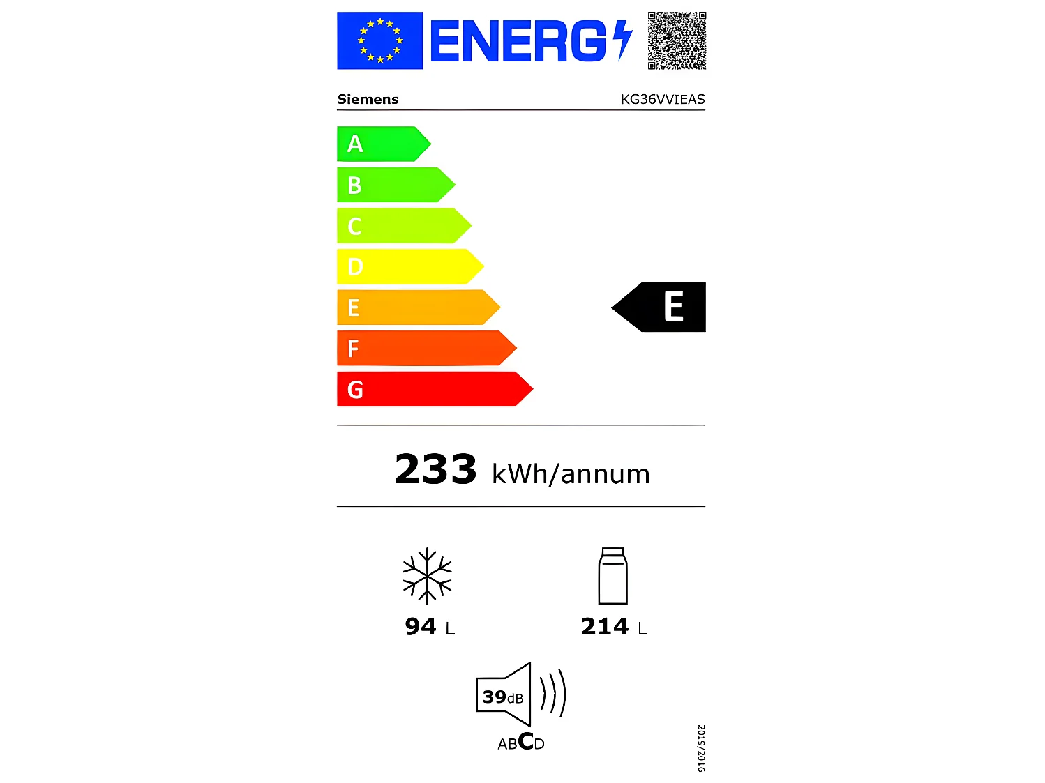 Réfrigérateurs combinés 308L Froid Brassé SIEMENS 60cm E, KG36VVIEAS