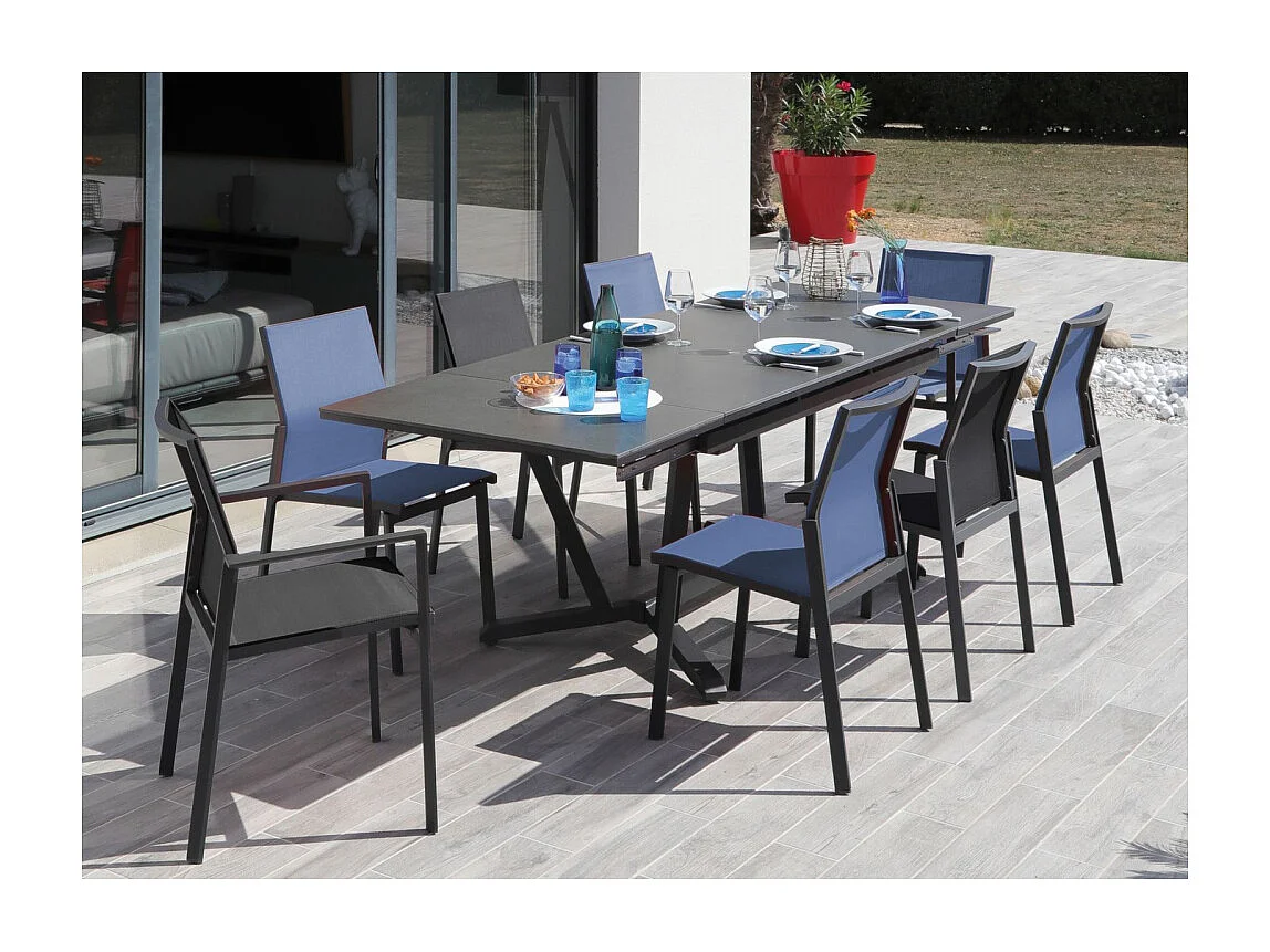 Chaise de jardin empilable Delia Graphite et bleu