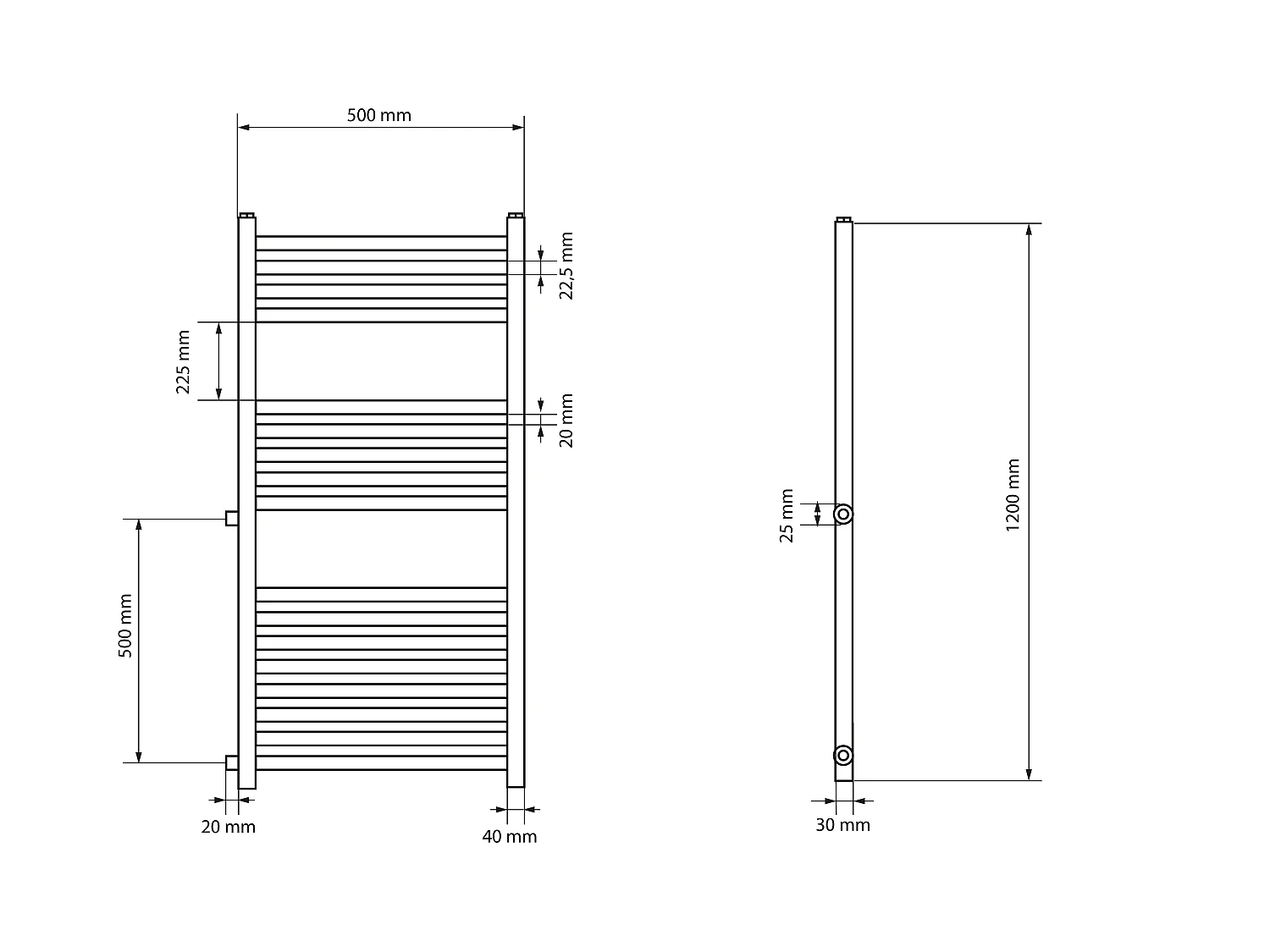 ECD Germany Radiateur Design Sahara - 500 x 1200 mm - Blanc - avec Raccord Latéral 500 mm - Sèche-Serviettes Rénovation pour Salle de Bain