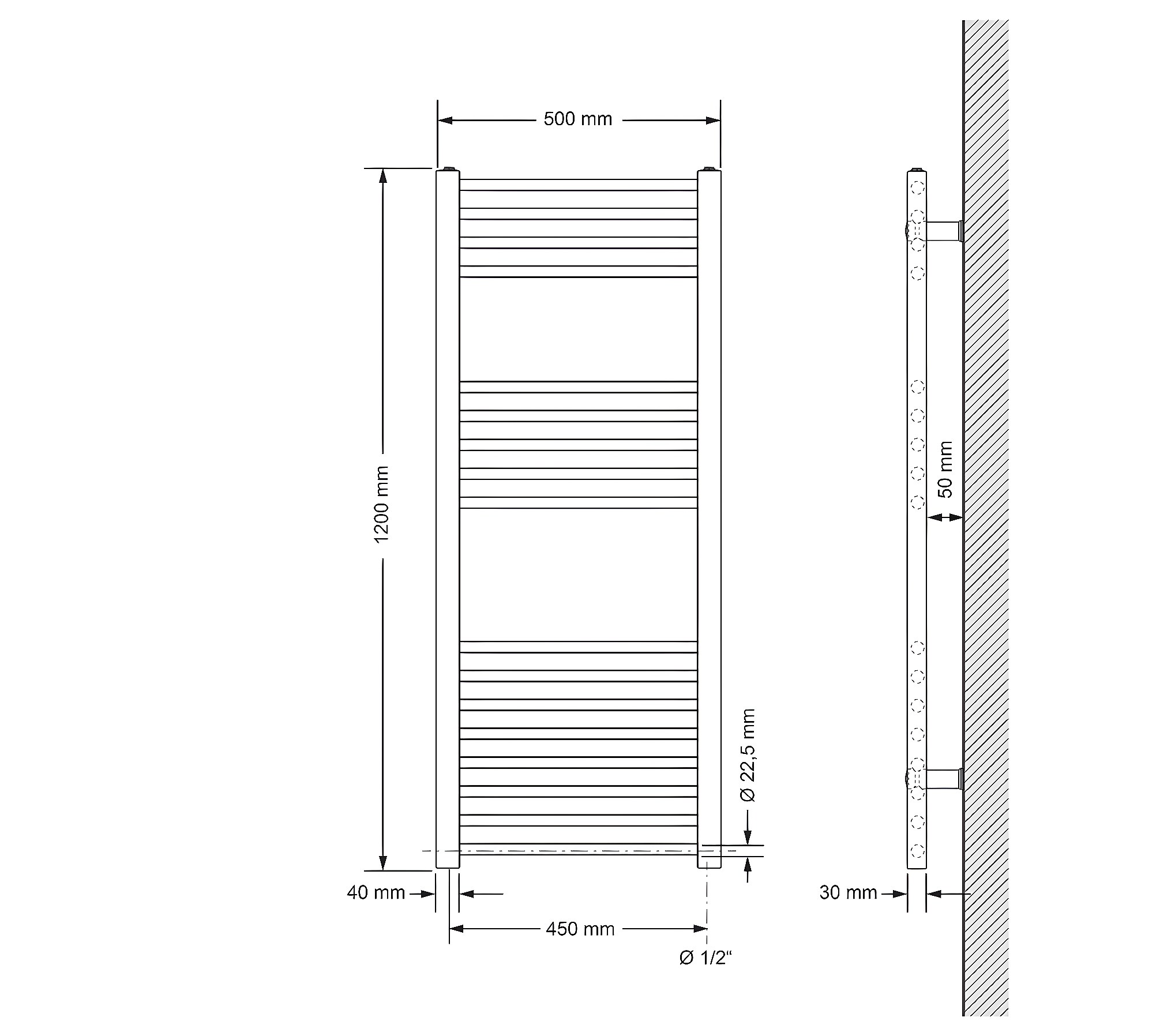 Radiateur Sèche-serviettes ECD Germany Sahara 500x1200 Mm – Blanc, Courbé, Raccordement Latéral, Chauffage Central, Pas électrique