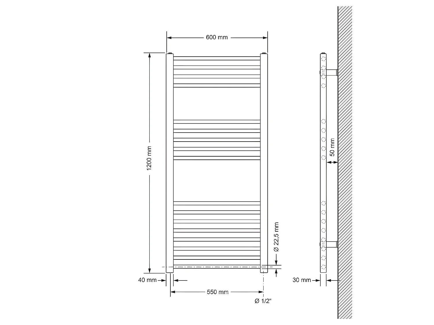ECD Germany Sèche-Serviettes Design Sahara - 600 x 1200 mm - Anthracite - Connexion Latéral - Forme Droite