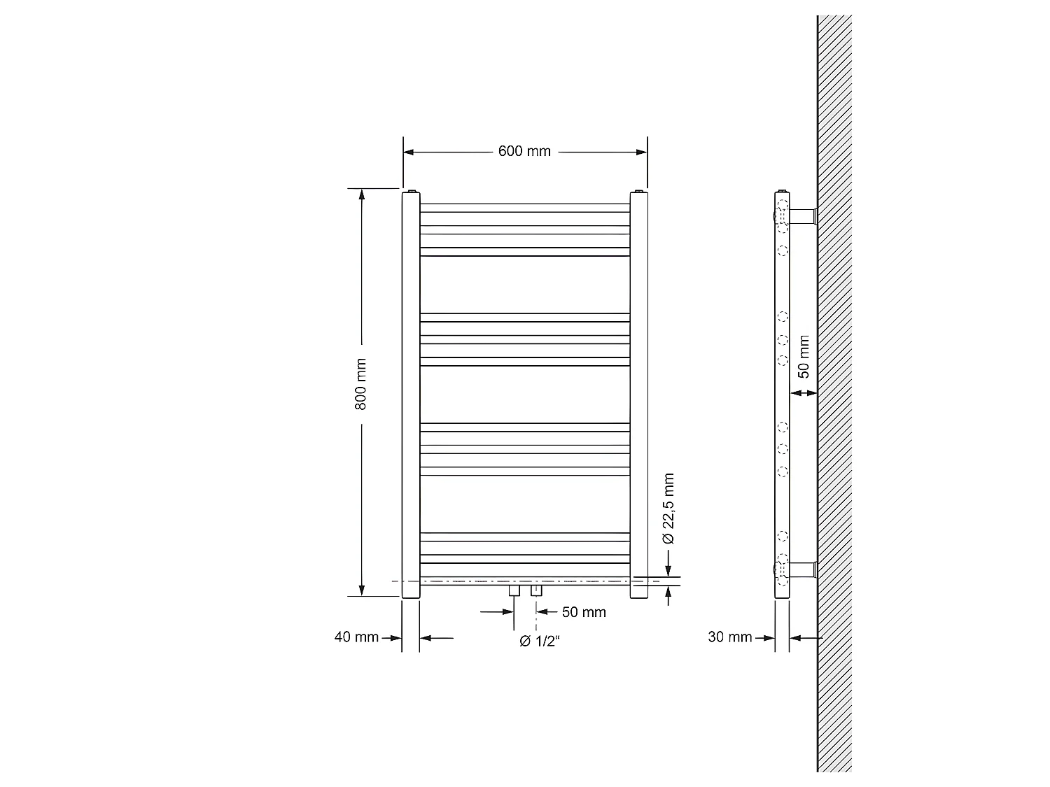 ECD Germany Sèche-Serviettes Sahara Non Électrique - 600 x 800 mm - Blanc - Connexion Central - sans Kit de Raccordement