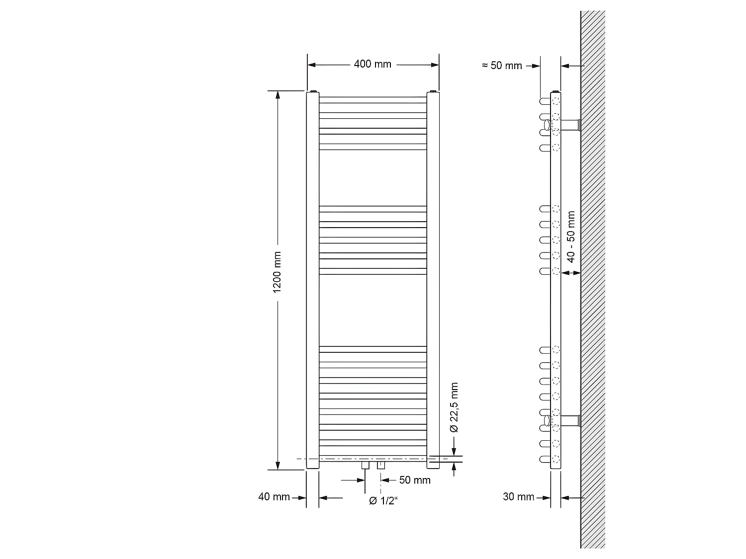 ECD Germany Radiateur Design Sahara Non Electrique - 400 x 1200 mm - Blanc - Connexion Central - sans Kit de Raccordement - Forme Courbé