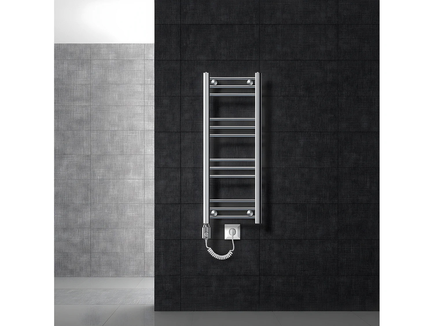 Radiador Eléctrico con Resistencia 300W, 300 x 800 mm, Cromado, Conexión Lateral