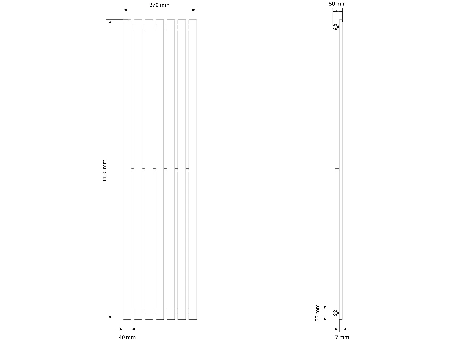 ECD Germany Radiador De Baño Stella Design - 370 x 1400 mm  - Blanco - Moderno - Secador De Toalla - No Electrico -  Radiador de Diseño Vertical