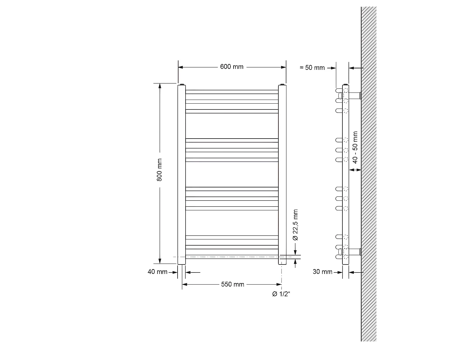 Radiatore Sahara, 600 x 800 mm, bianco, attacco laterale