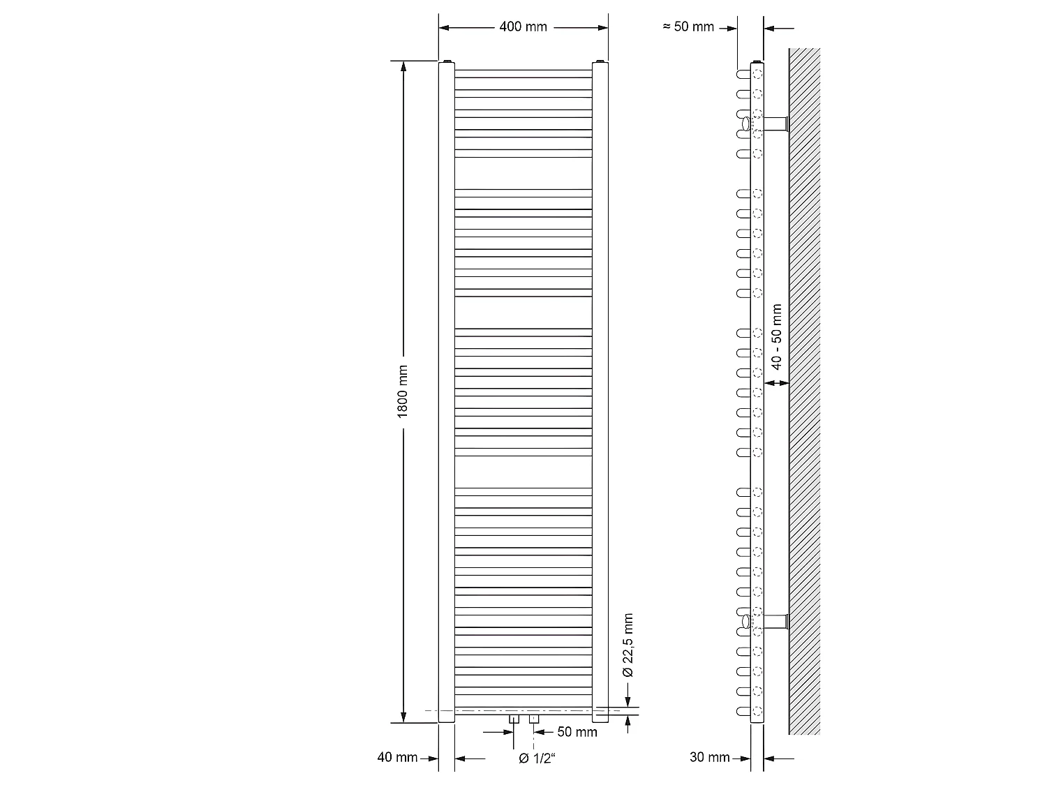 ECD Germany Radiateur Design Sahara Non Electrique - 400 x 1800 mm - Blanc - Connexion Central - sans Kit de Raccordement