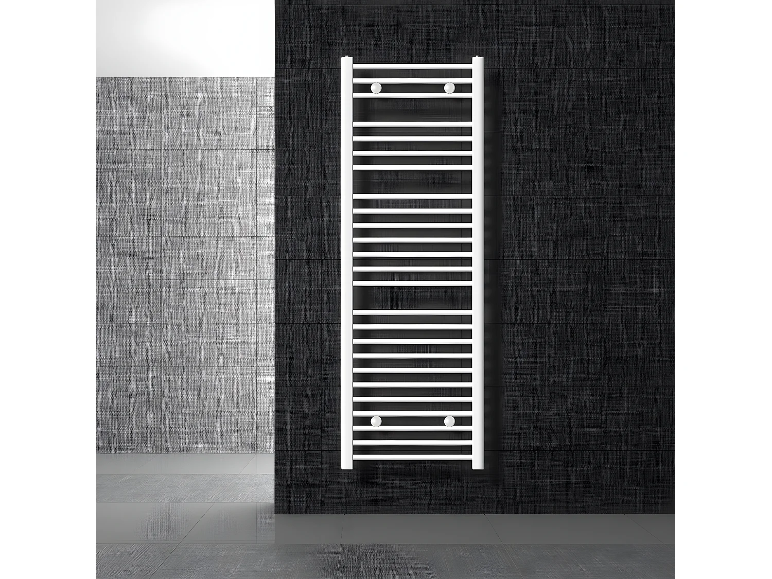 Radiateur Sèche-Serviettes Sahara, 500 x 1500 mm, Blanc, Droit avec Raccordement Latéral