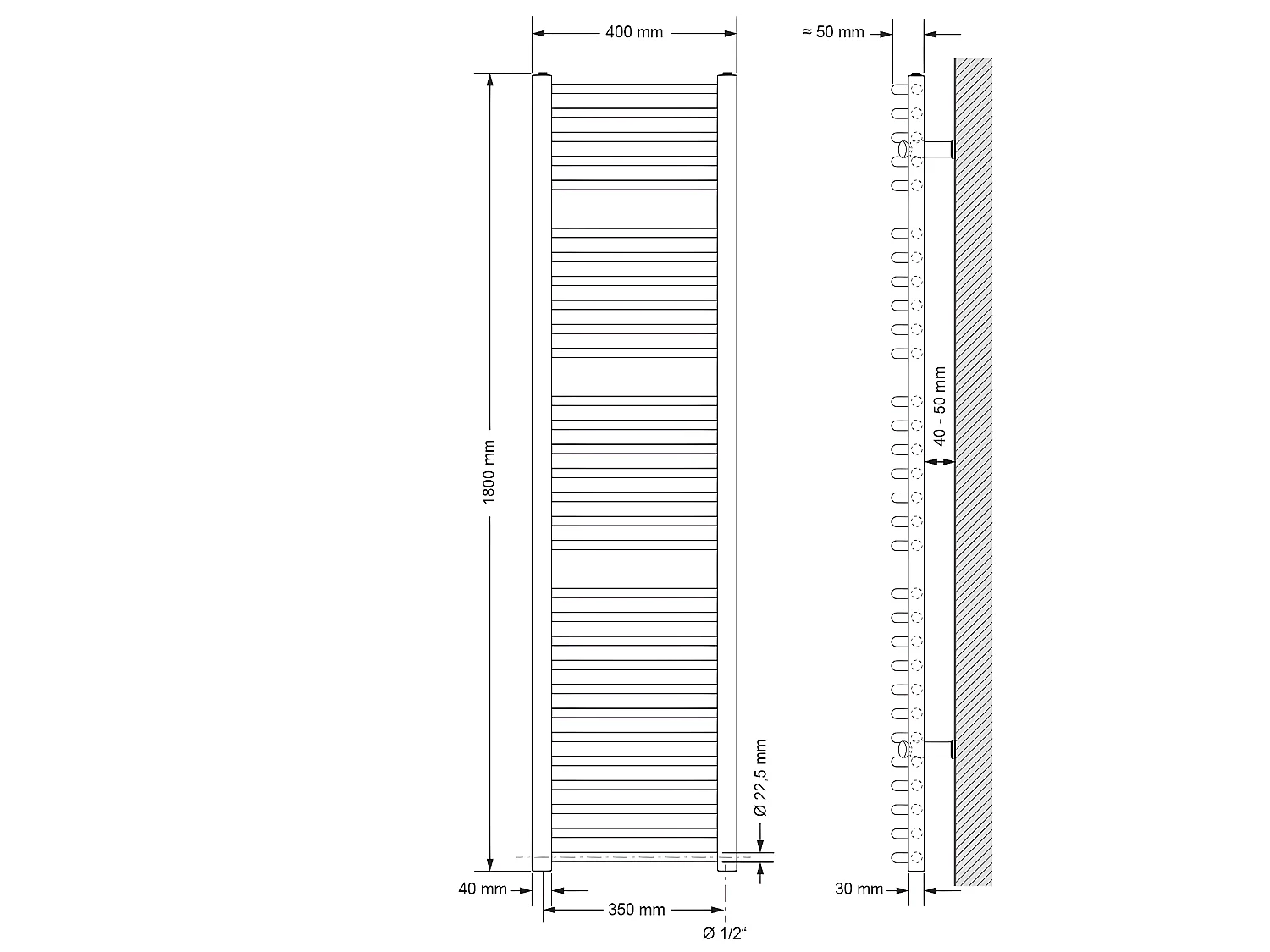 ECD Germany Radiateur Design Sahara - 400 x 1800 mm - Blanc - Connexion Latéral - Forme Courbé