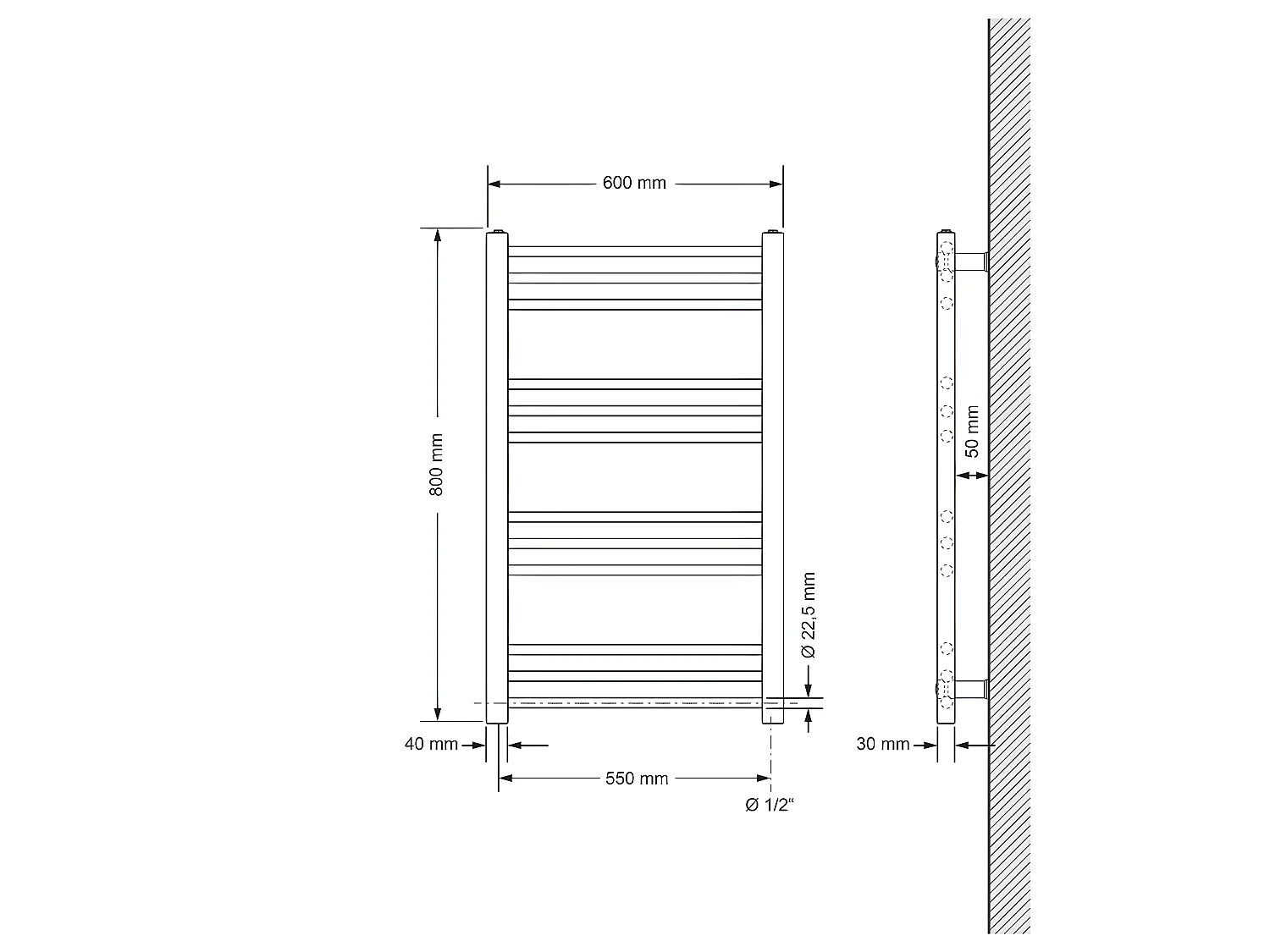 ECD Germany Radiatore Scaldasalviette Sahara - 600 x 800 mm - Antracite - Dritto con Attacco Laterale - Radiatore Scaldasalviette Asciugabiancheria 600x800 mm