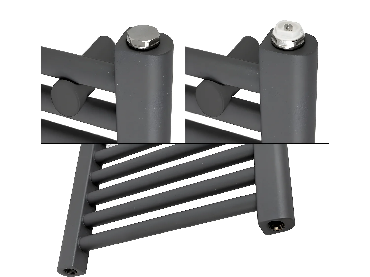 Radiateur pour salle de bain Sahara, 400 x 1200 mm, anthracite, courbé avec raccordement