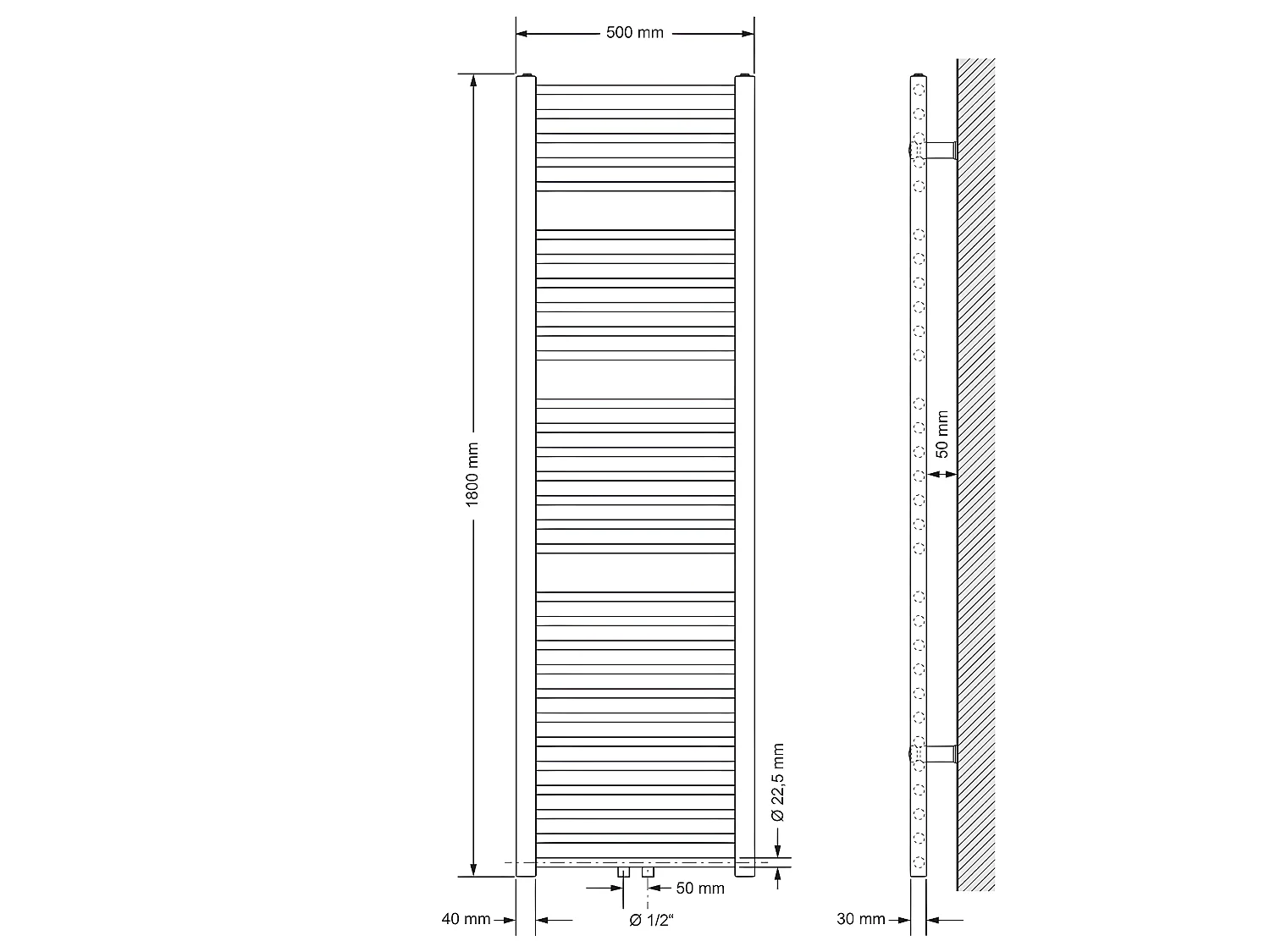 ECD Germany Radiateur Design Sahara Non Electrique - 500 x 1800 mm - Blanc - Connexion Central - sans Kit de Raccordement - Forme Droit