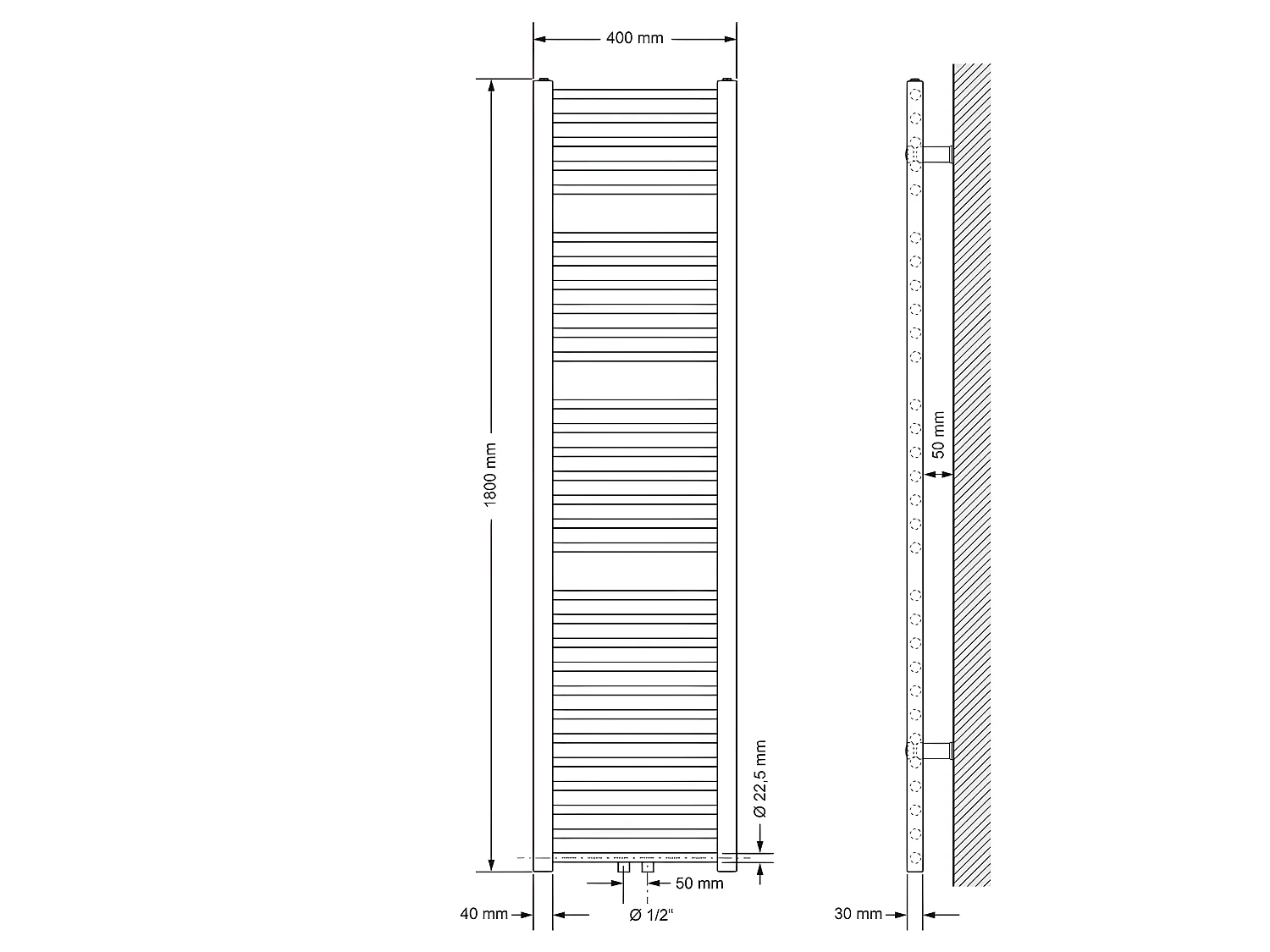 ECD Germany Radiateur Design Sahara Non Electrique - 400 x 1800 mm - Blanc - Connexion Central - sans Kit de Raccordement - Forme Droit