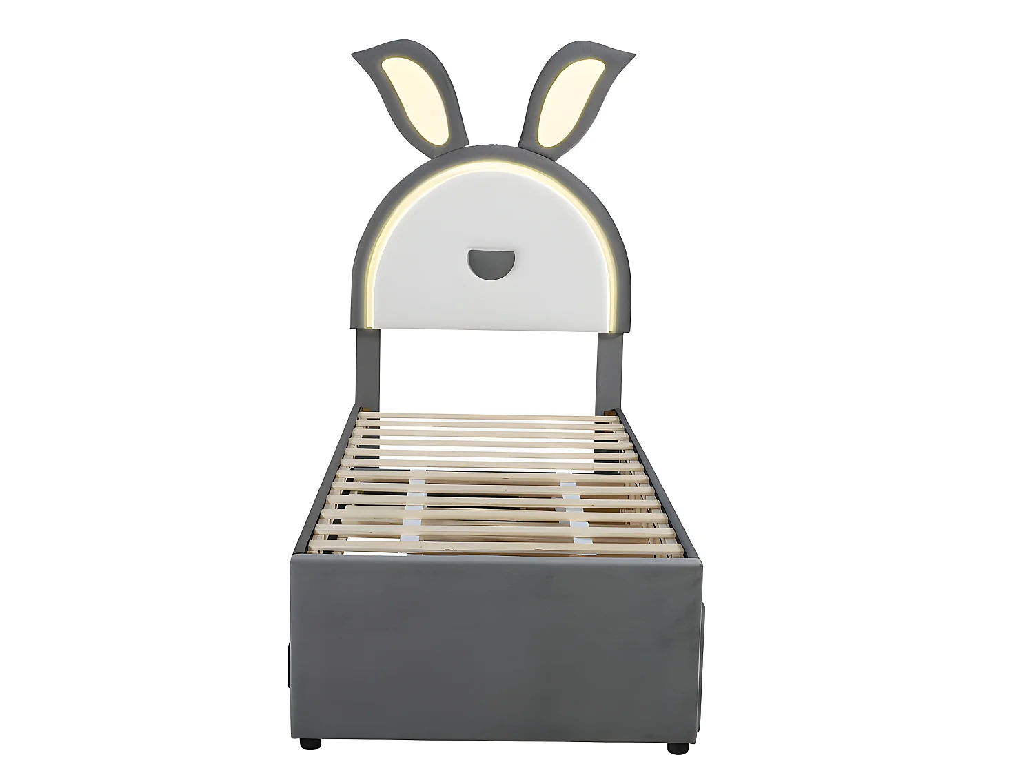 Lit enfant 90x200cm en velours - lit gigogne avec 3 tiroirs et lumières LED colorées - Gris