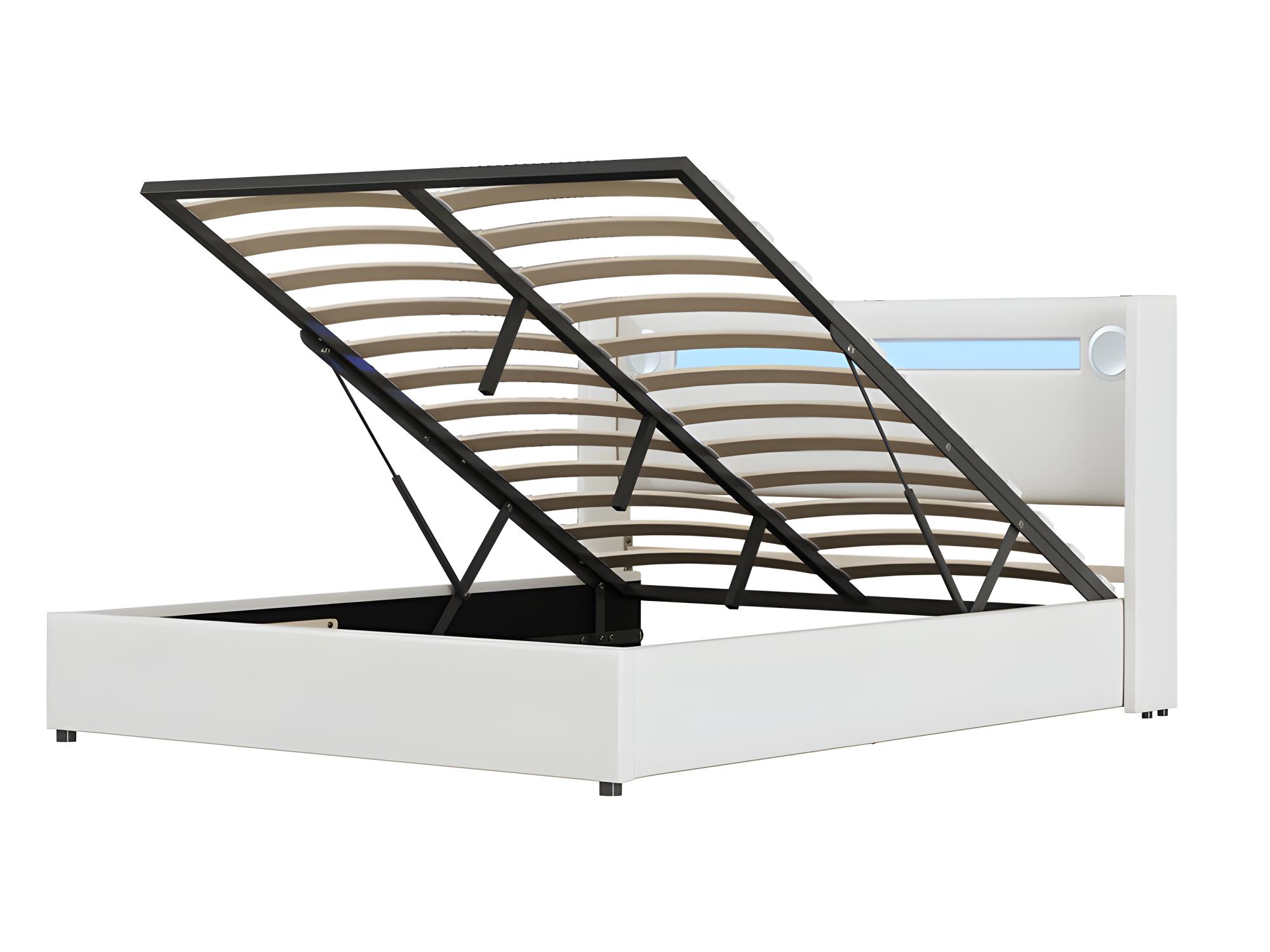 Lit coffre rembourré en similicuir 160x200cm avec LED, lecteur ...