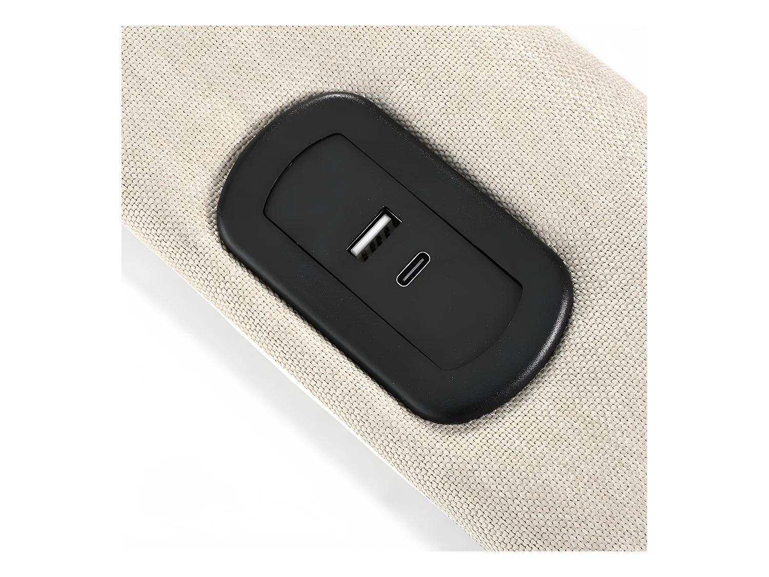 Gestoffeerd opbergbed 140x200cm met LED en USB en Type-C oplaadpoort - Linnenstof - lattenbodem - Beige