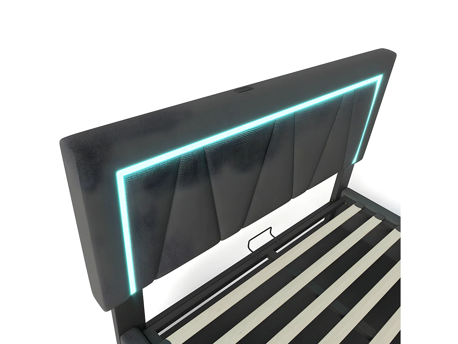 Lit coffre rembourré 140x200cm avec LED et Port de charge USB et Type-C - Tissu en Lin - sommier à lattes - Gris