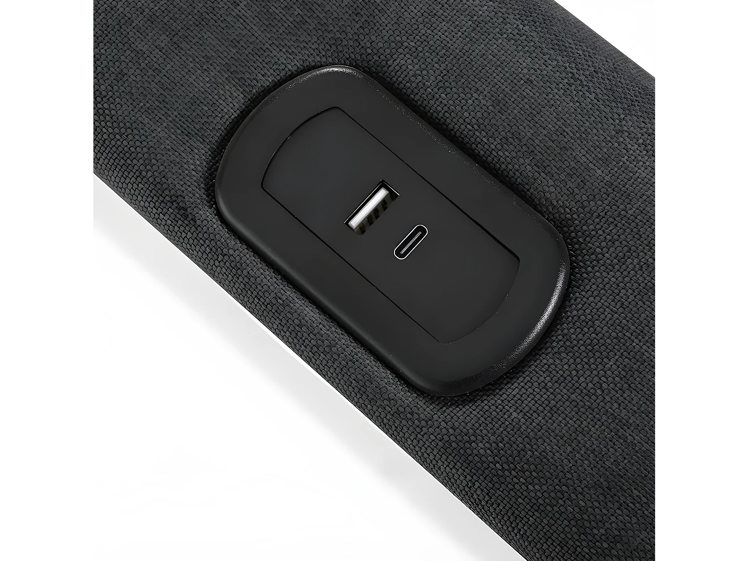 Lit coffre rembourré 140x200cm avec LED et Port de charge USB et Type-C - Tissu en Lin - sommier à lattes - Gris