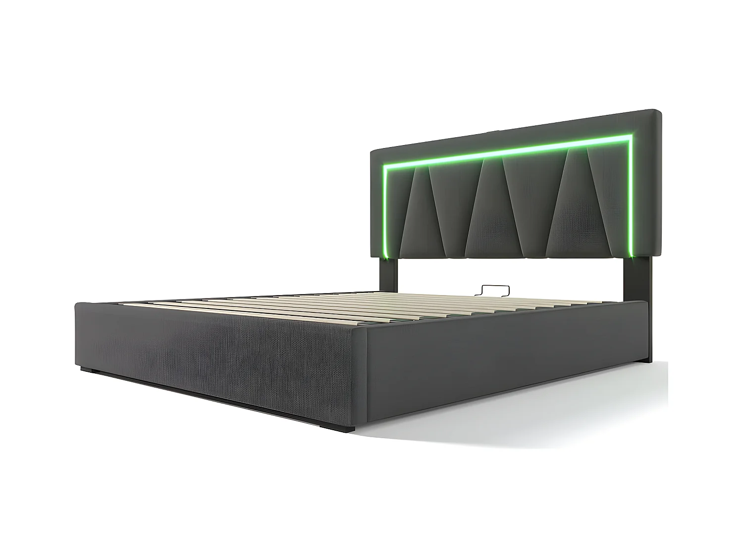 Lit coffre rembourré 140x200cm avec LED et Port de charge USB et Type-C - Tissu en Lin - sommier à lattes - Gris