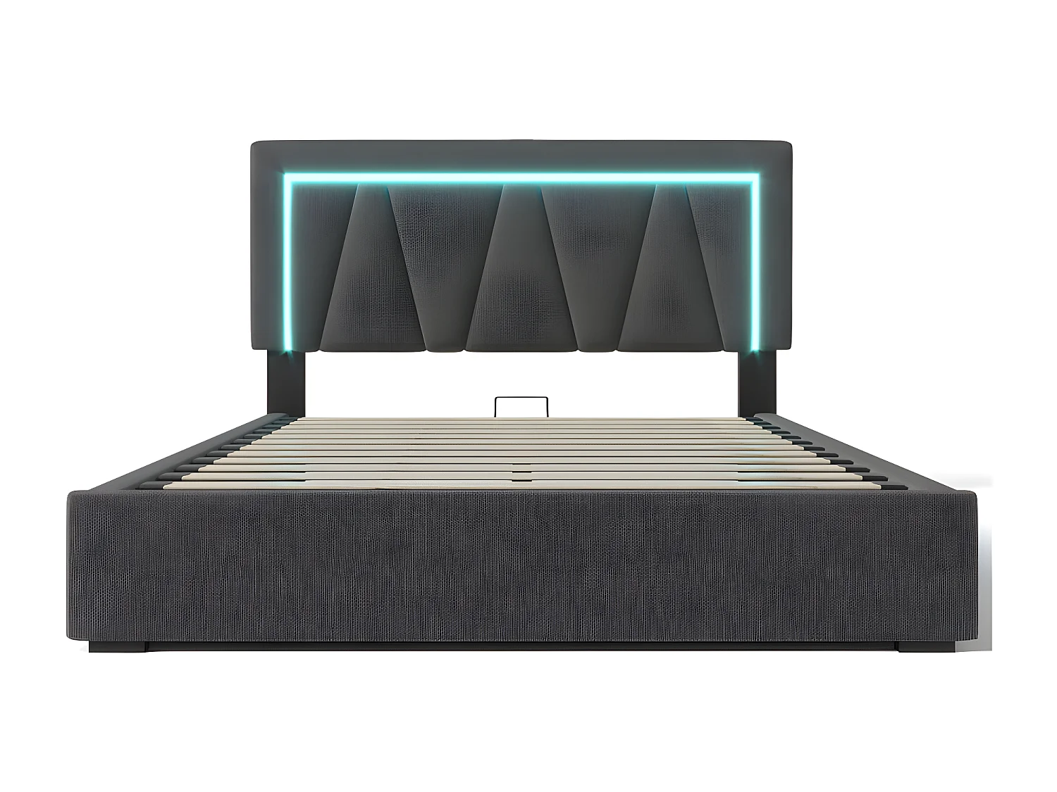 Lit coffre rembourré 140x200cm avec LED et Port de charge USB et Type-C - Tissu en Lin - sommier à lattes - Gris