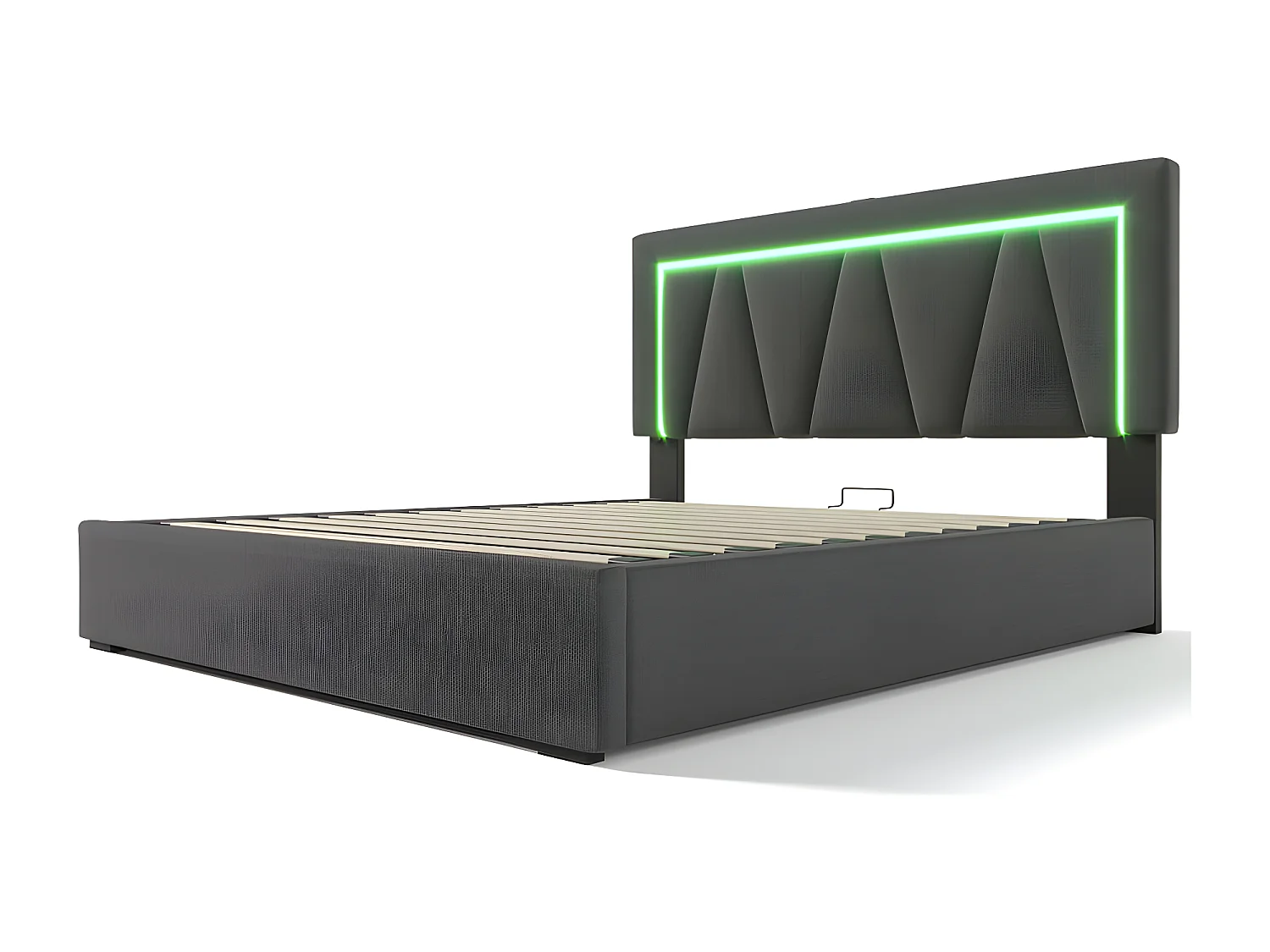 Lit coffre rembourré 140x200cm avec LED et Port de charge USB et Type-C - Tissu en Lin - sommier à lattes - Gris