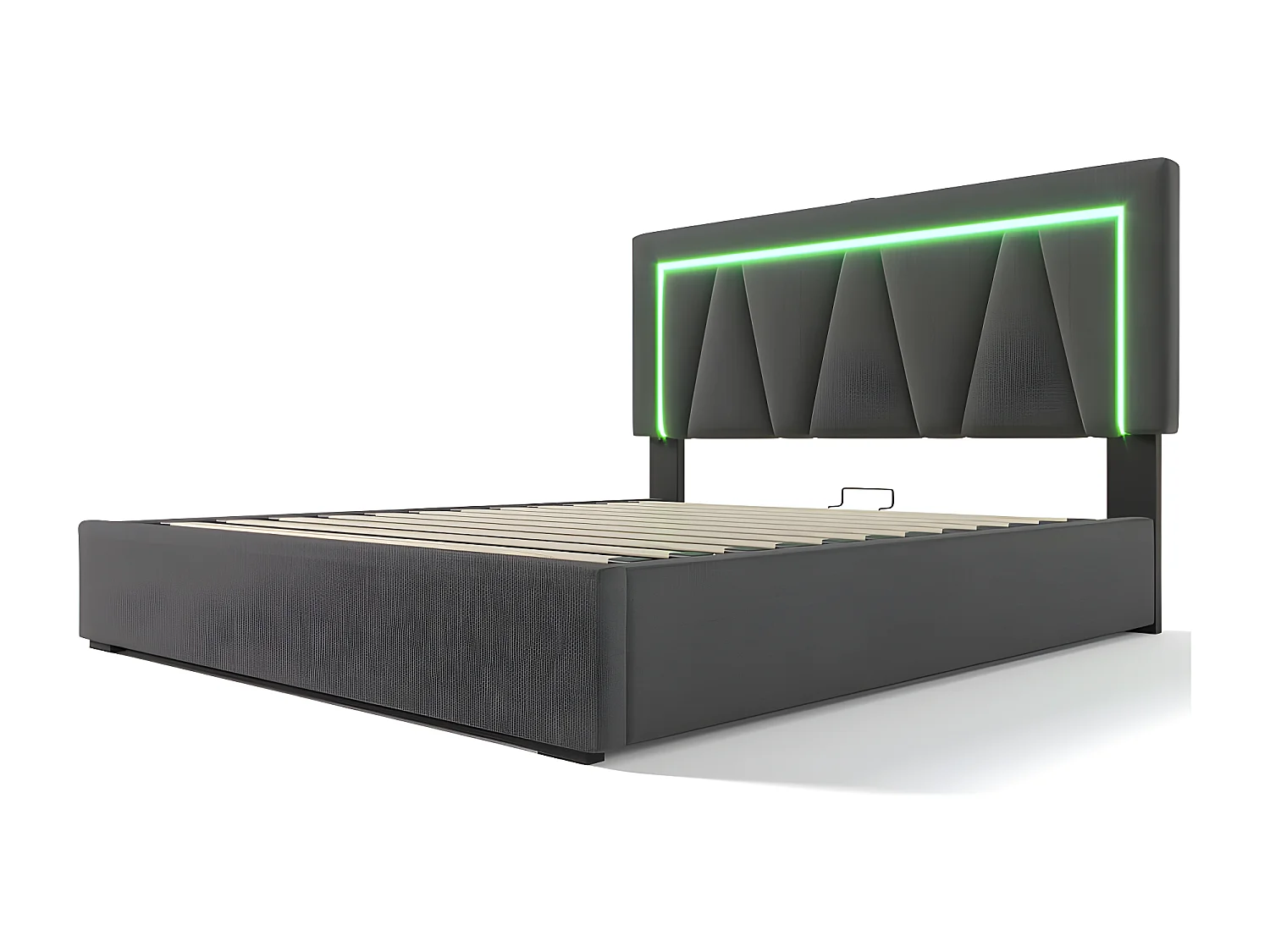 Gepolstertes Stauraumbett 160 x 200 cm mit LED und USB- und Typ-C-Ladeanschluss – Leinenstoff – Lattenrost – Grau