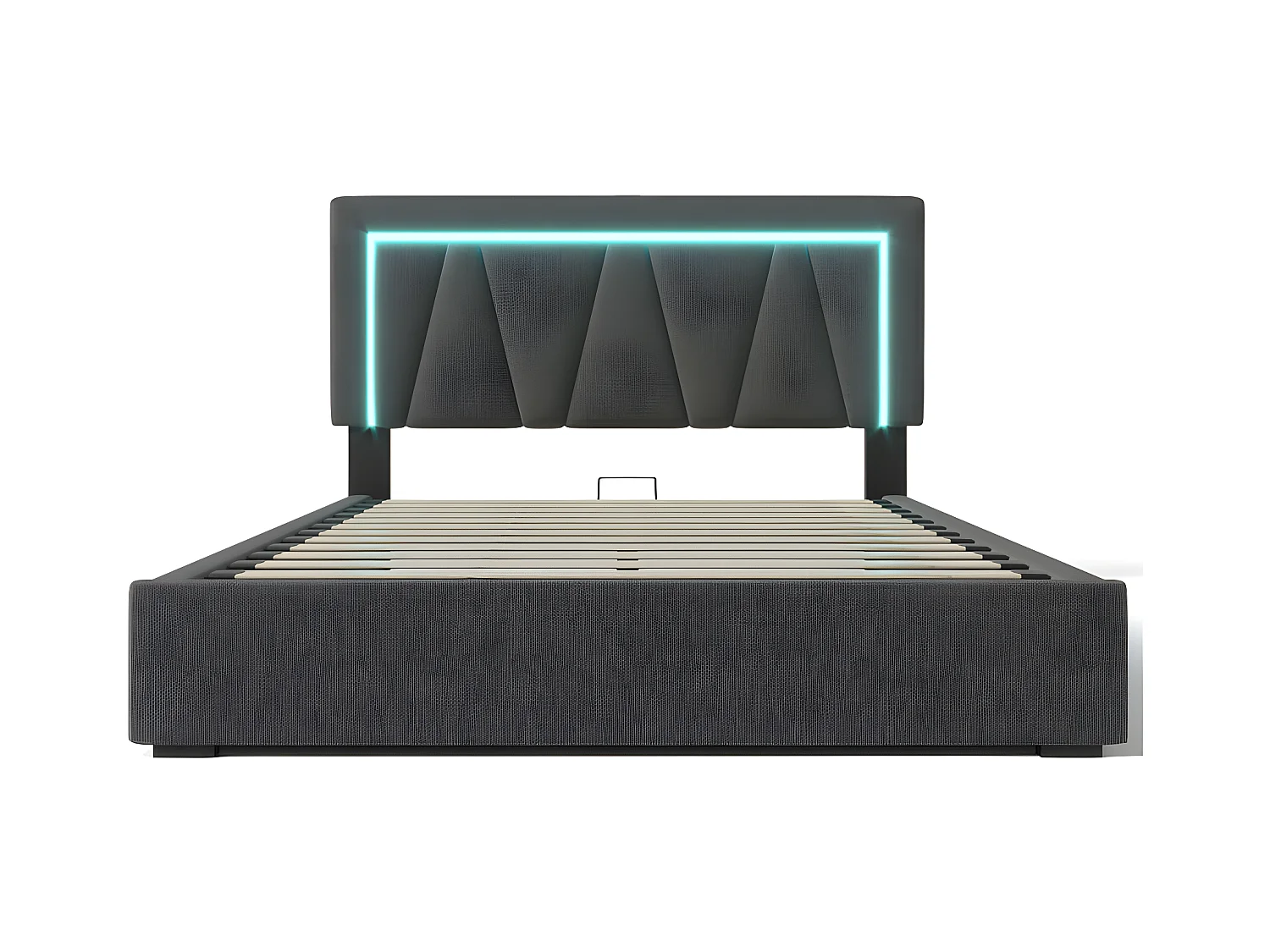 Gestoffeerd opbergbed 160x200cm met LED en USB en Type-C oplaadpoort - Linnenstof - lattenbodem - Grijs