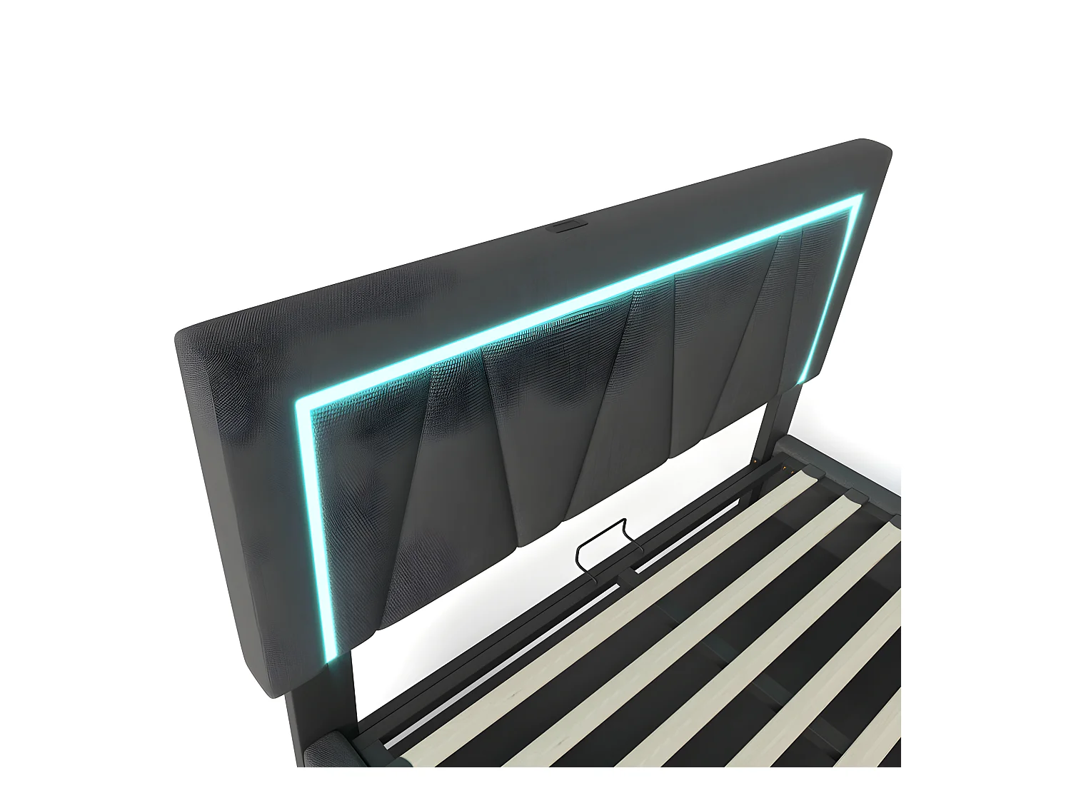 Gestoffeerd opbergbed 160x200cm met LED en USB en Type-C oplaadpoort - Linnenstof - lattenbodem - Grijs
