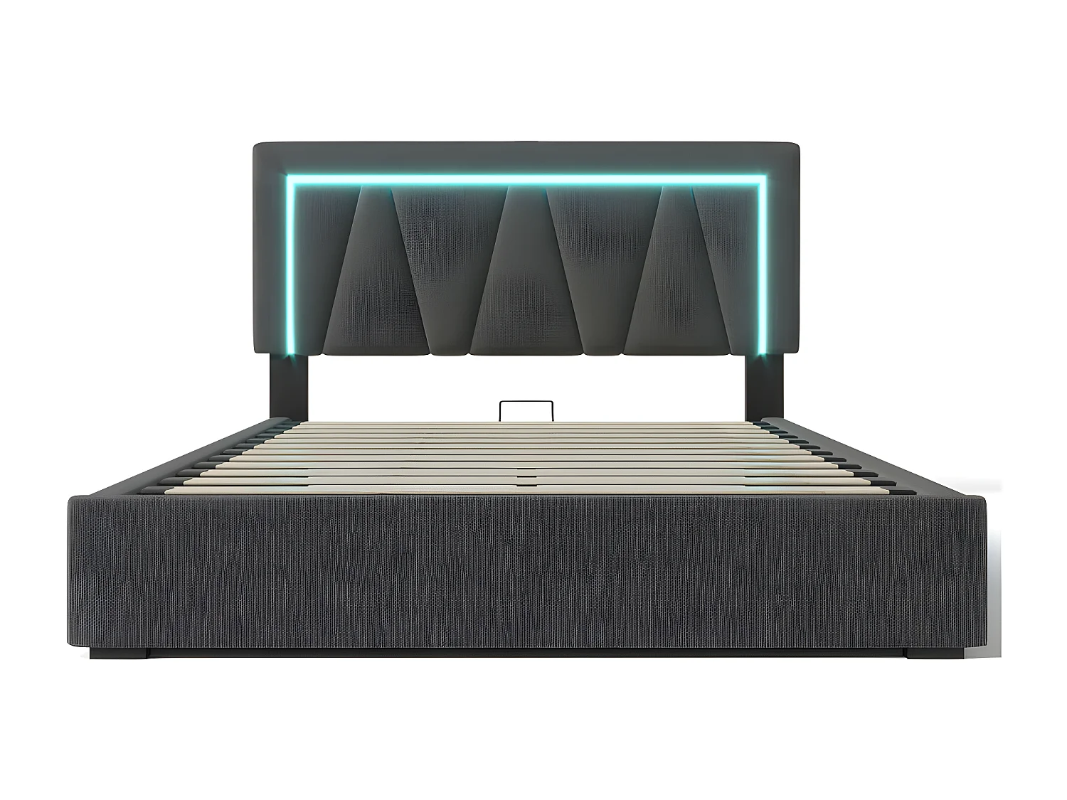 Lit coffre rembourré 160x200cm avec LED et Port de charge USB et Type-C - Tissu en Lin - sommier à lattes - Gris