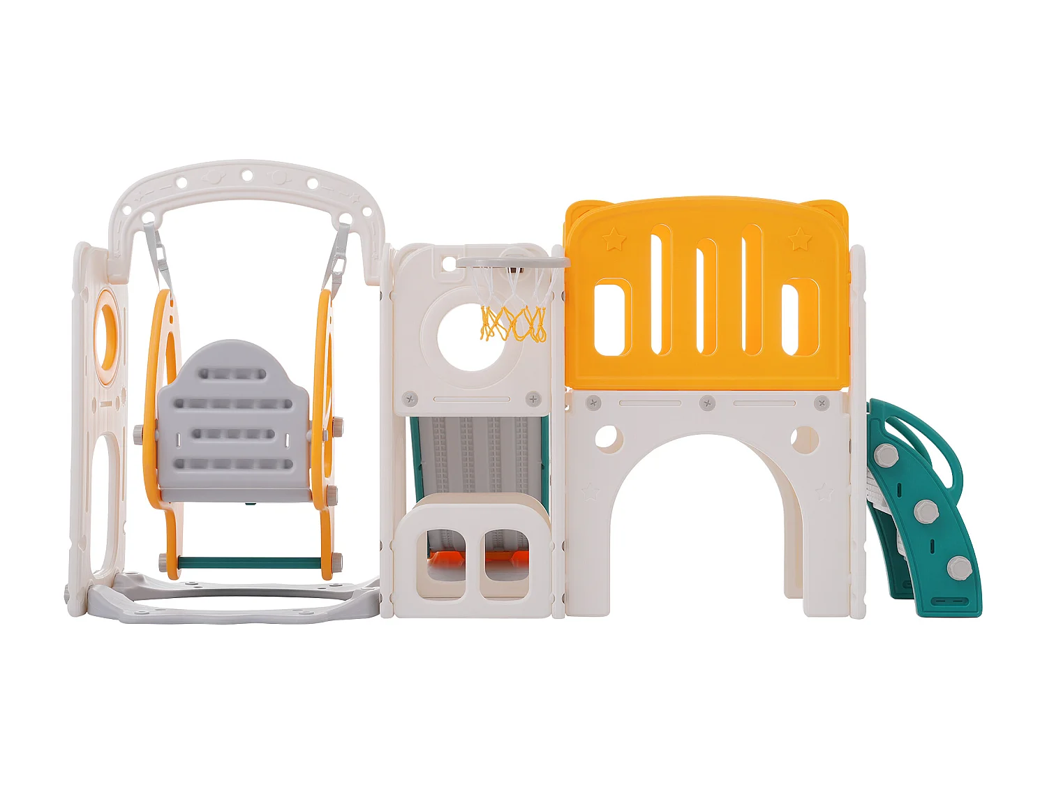 Toboggan pour enfants - comprend toboggan, escalier, passerelle et espace de rangement - polyéthylène - Jaune et vert