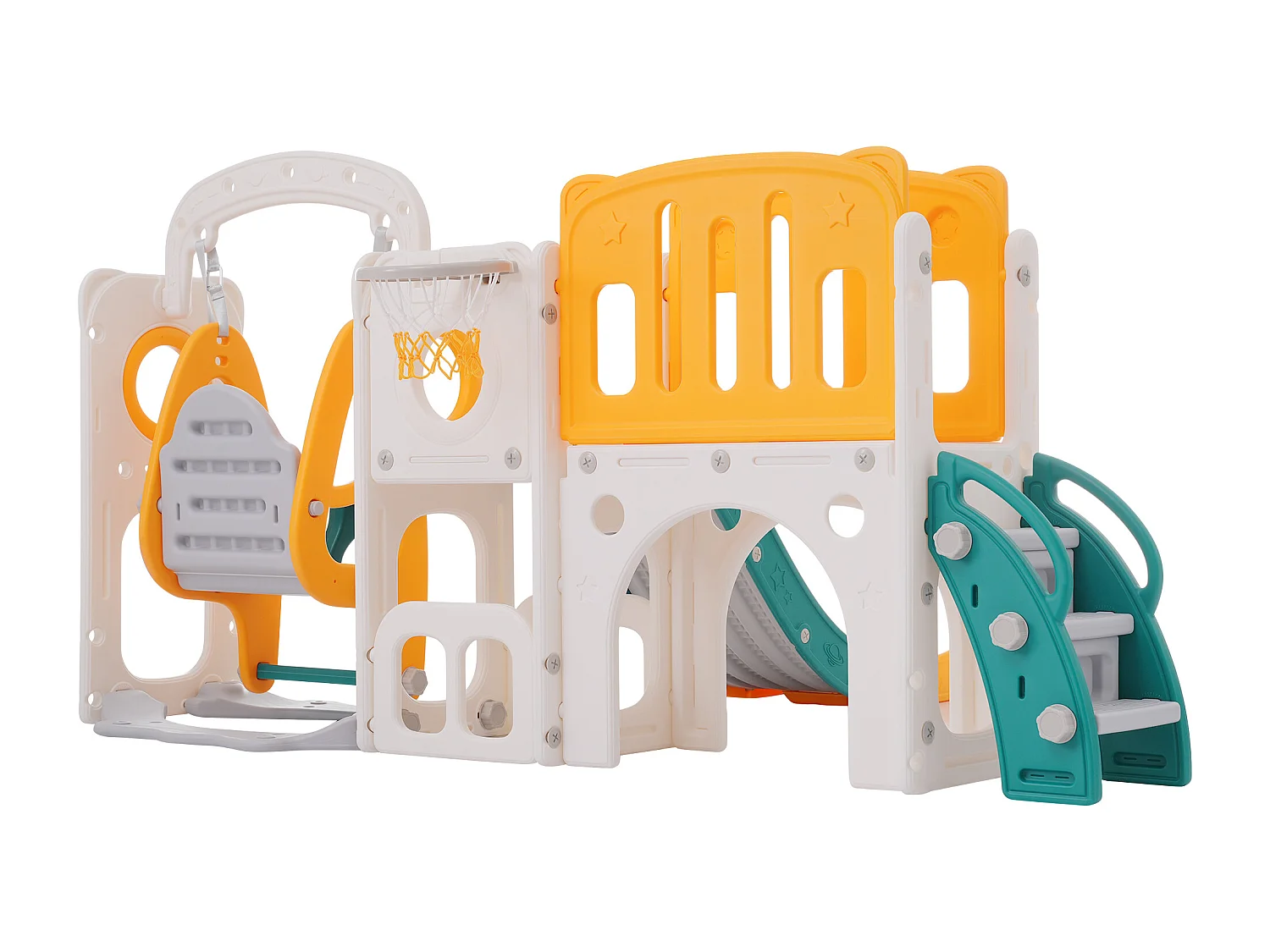 Toboggan pour enfants - comprend toboggan, escalier, passerelle et espace de rangement - polyéthylène - Jaune et vert