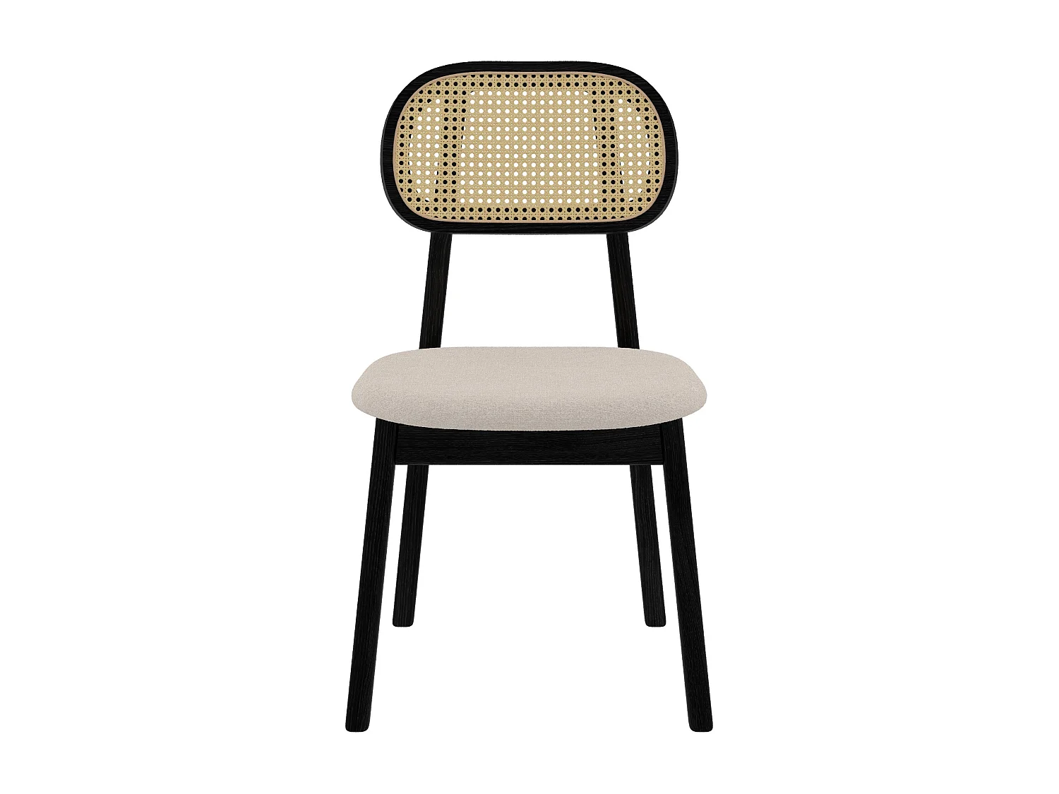 Set de 2 sillas en madera negra, tela beige y ratán - Maria