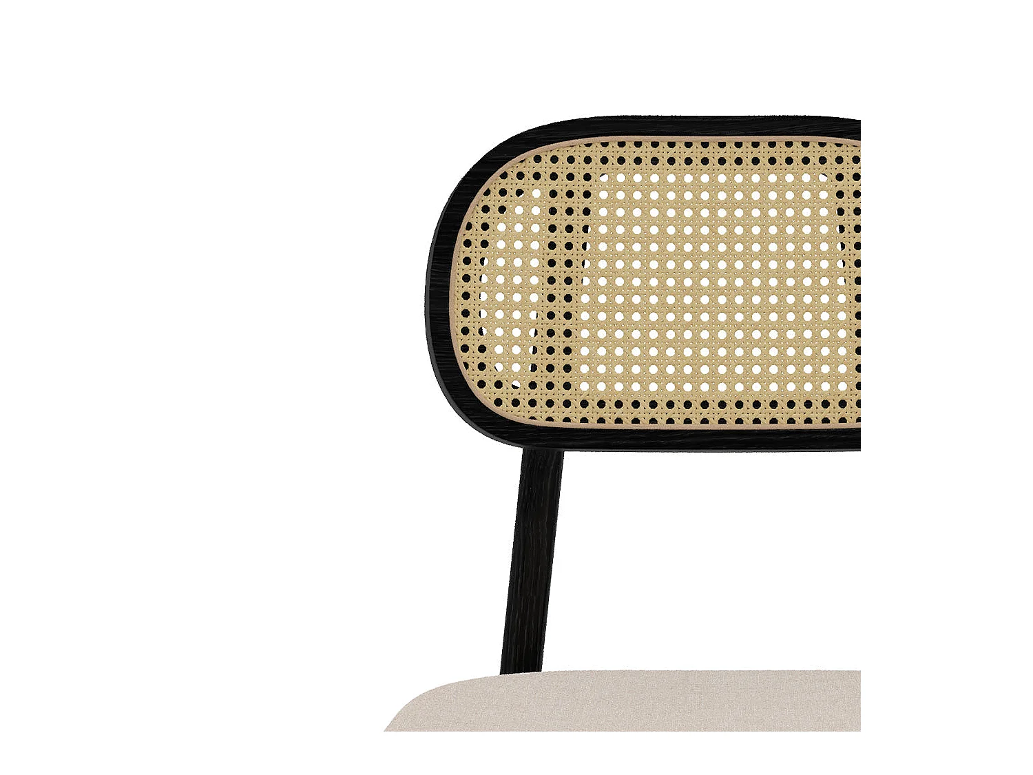 Set de 2 sillas en madera negra, tela beige y ratán - Maria