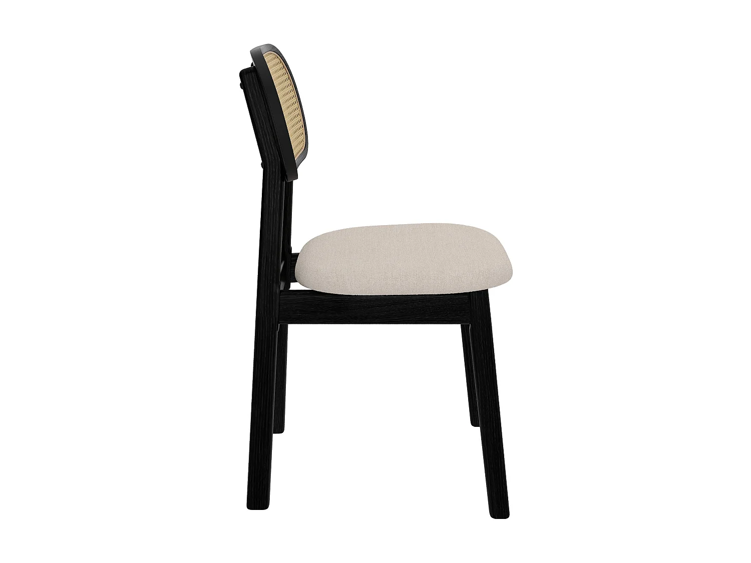 Set de 2 sillas en madera negra, tela beige y ratán - Maria