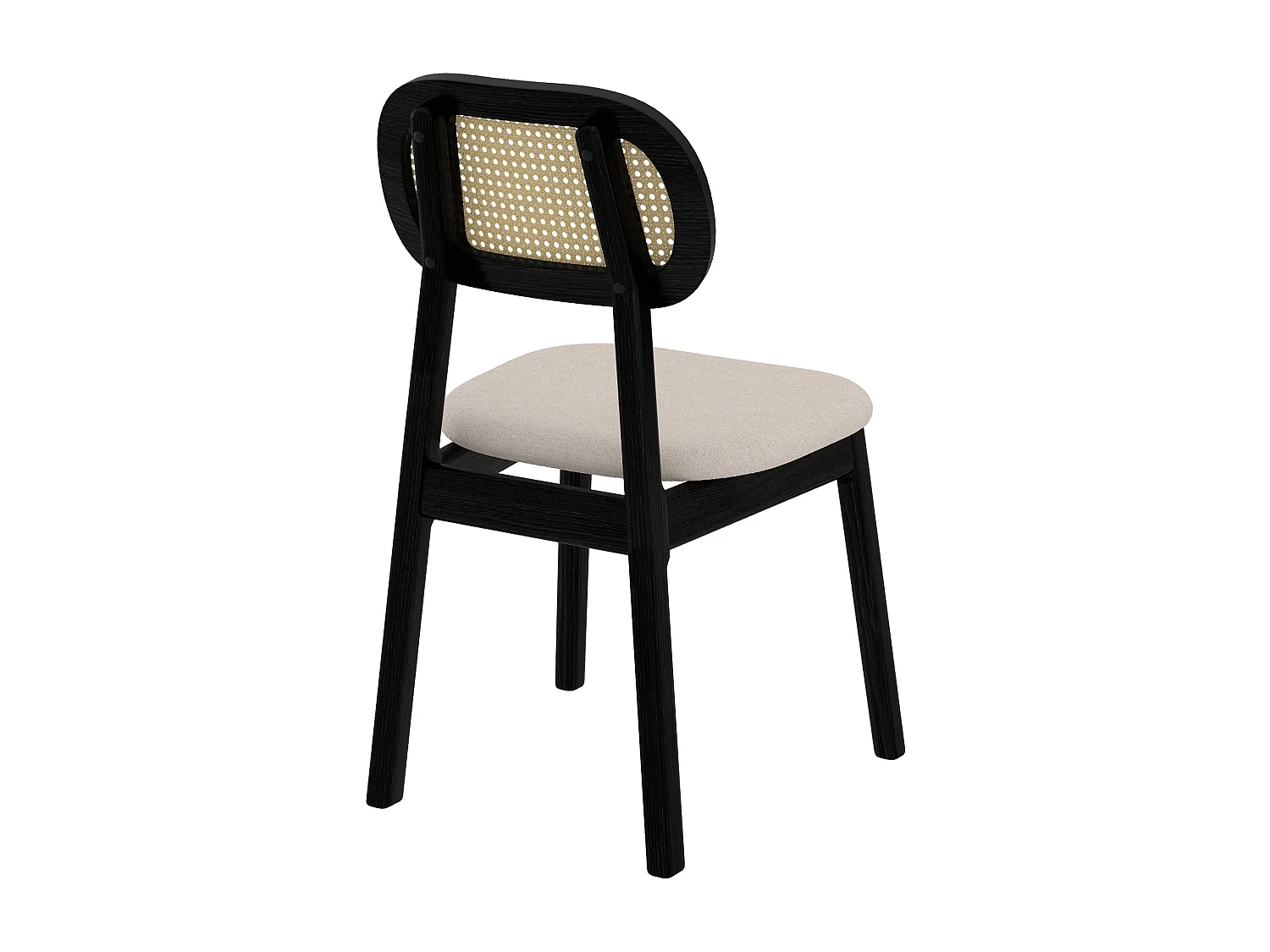 Set de 2 sillas en madera negra, tela beige y ratán - Maria