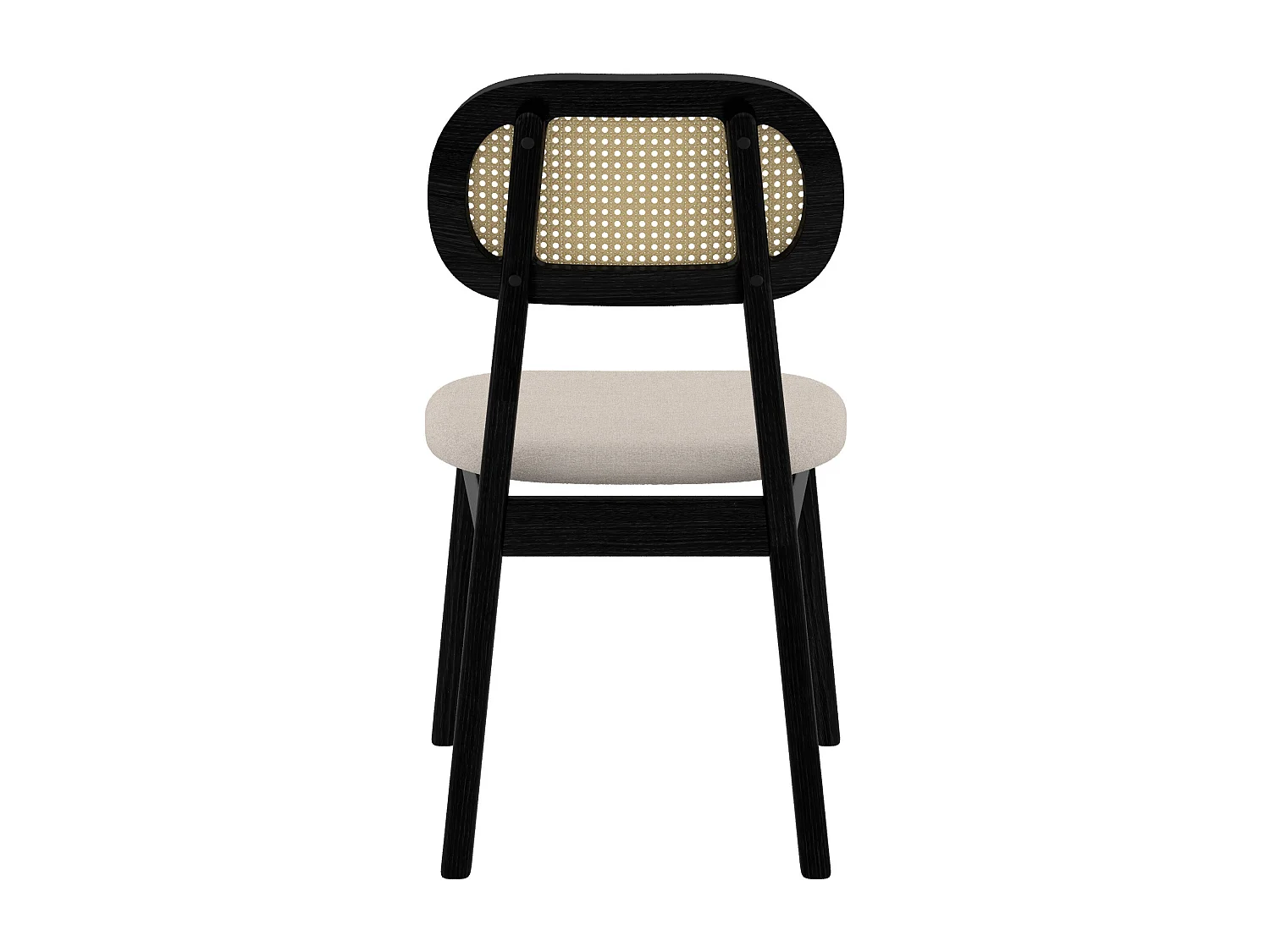 Set de 2 sillas en madera negra, tela beige y ratán - Maria