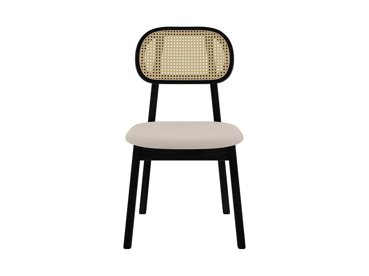 Set di 2 sedie in legno nero, tessuto beige e rattan sintetico - Maria